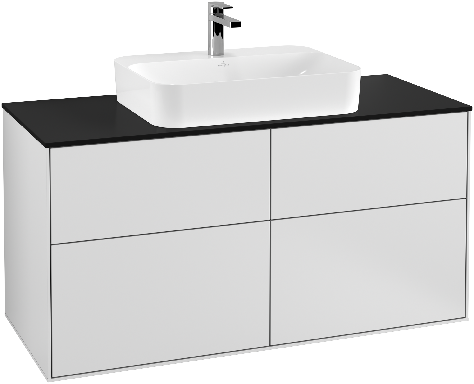 Villeroy & Boch Finion Vanity unit, 4 pull-out compartments, 1200x603x501mm, Body: White Matt Lacquer, Front: White Matt Lacquer, Cover plate: Glass Black Matt