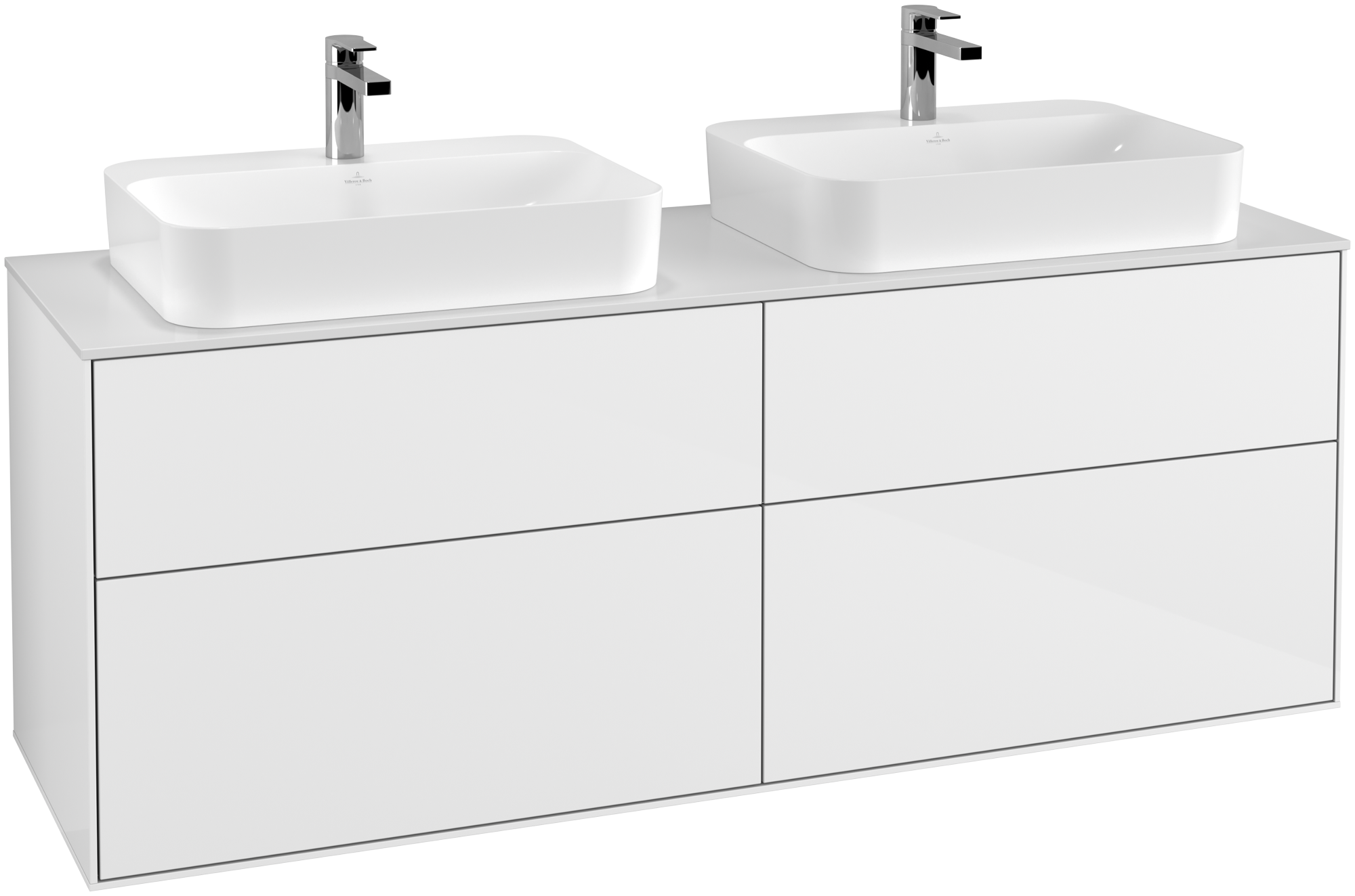 Villeroy & Boch Finion Waschbeckenunterschrank, 4 Auszüge, 1600x603x501mm, Korpus: Glossy White Lacquer, Front: Glossy White Lacquer, Abdeckplatte: Glass White Matt