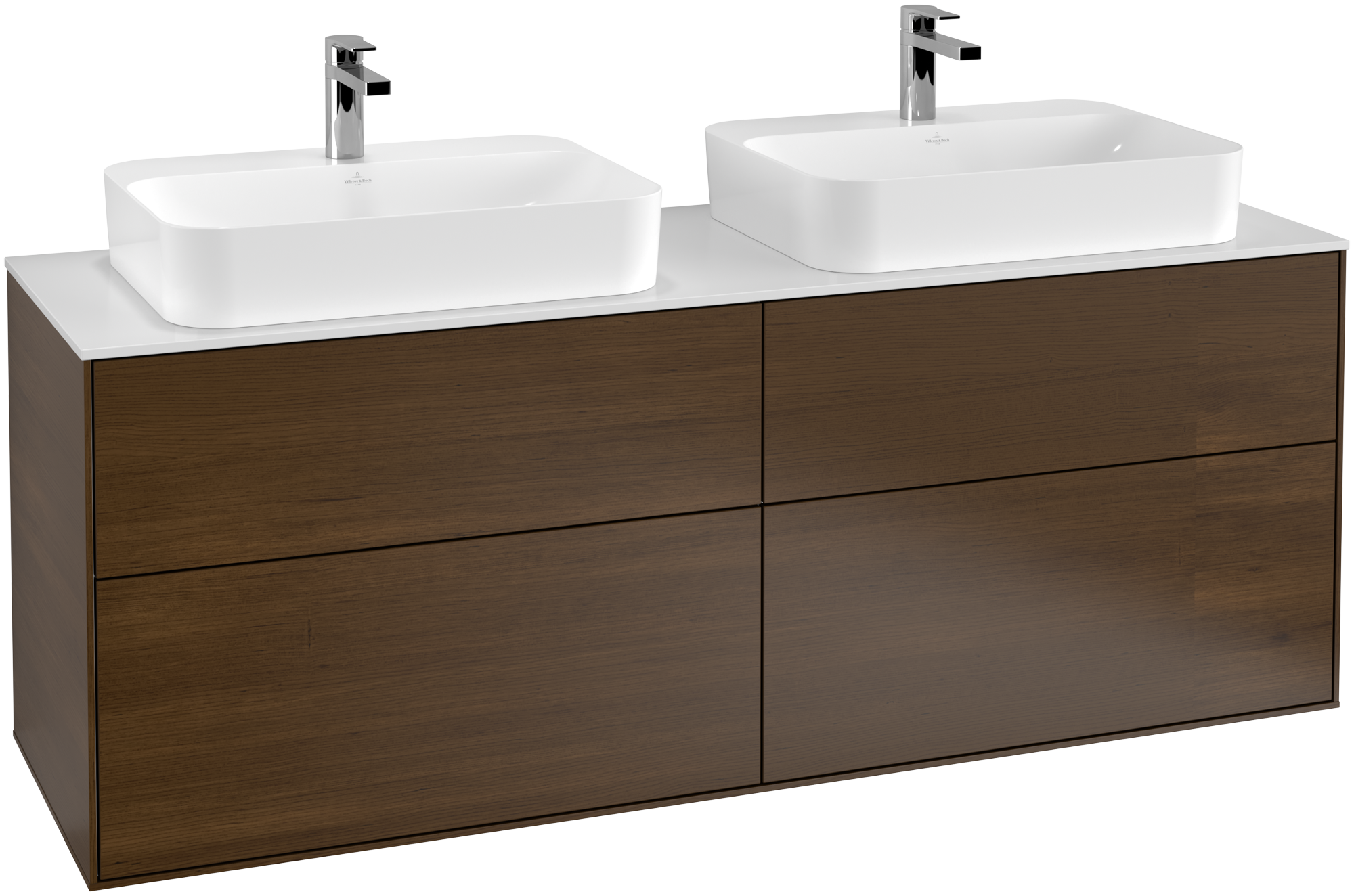 Villeroy & Boch Finion Vanity unit, 4 pull-out compartments, 1600x603x501mm, Body: Walnut Veneer, Front: Walnut Veneer, Cover plate: Glass White Matt