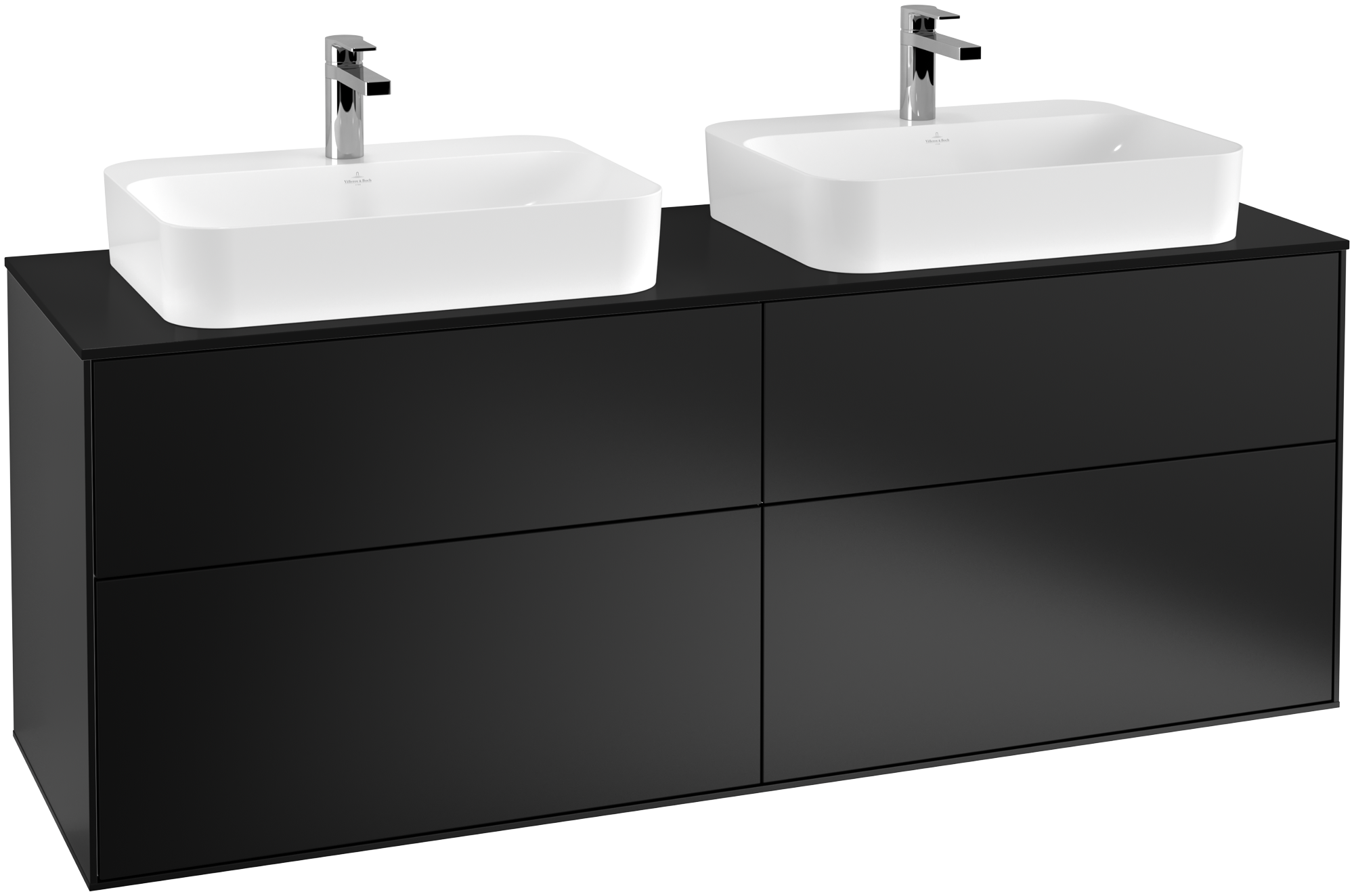 Villeroy & Boch Finion Meuble sous plan, 4 tiroirs sur rails, 1600x603x501mm, Caisson: Black Matt Lacquer, Façade: Black Matt Lacquer, Plaque de recouvrement: Glass Black Matt