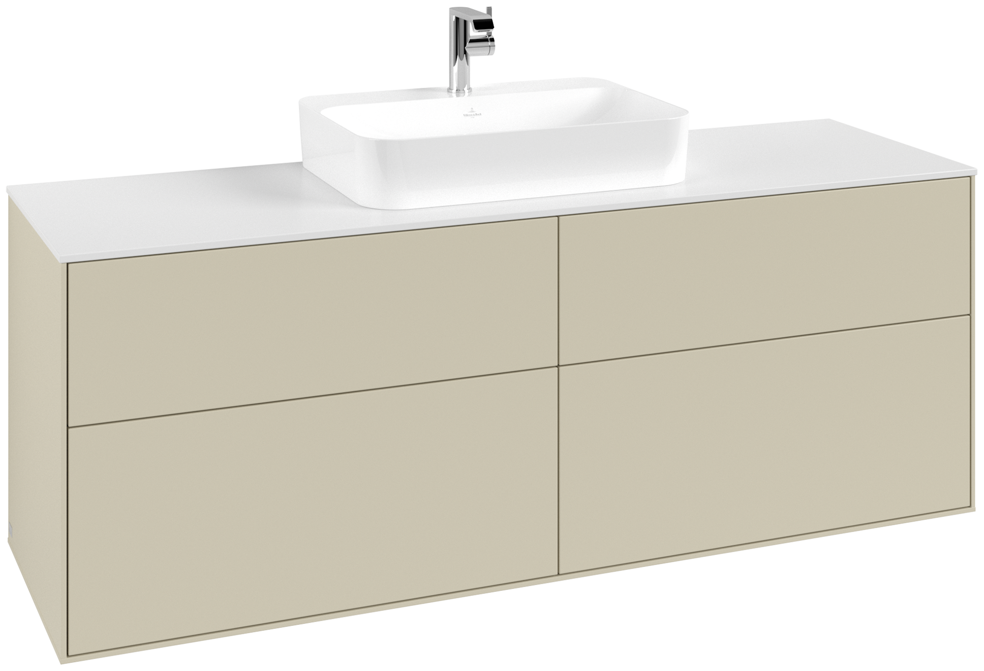 Villeroy & Boch Finion Waschbeckenunterschrank, 4 Auszüge, 1600x603x501mm, Korpus: Silk Grey Matt Lacquer, Front: Silk Grey Matt Lacquer, Abdeckplatte: Glass White Matt