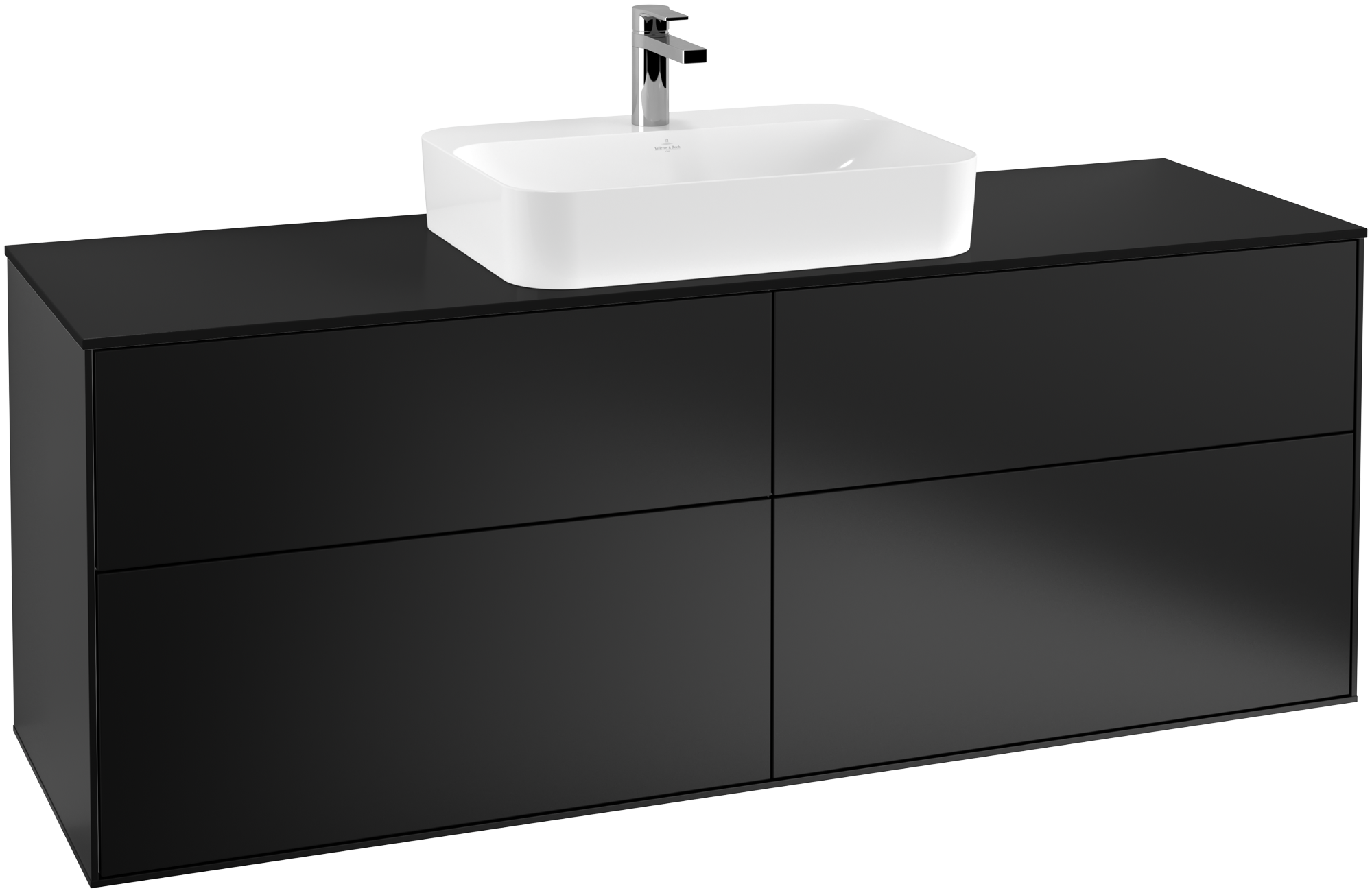 Villeroy & Boch Finion Waschbeckenunterschrank, 4 Auszüge, 1600x603x501mm, Korpus: Black Matt Lacquer, Front: Black Matt Lacquer, Abdeckplatte: Glass Black Matt