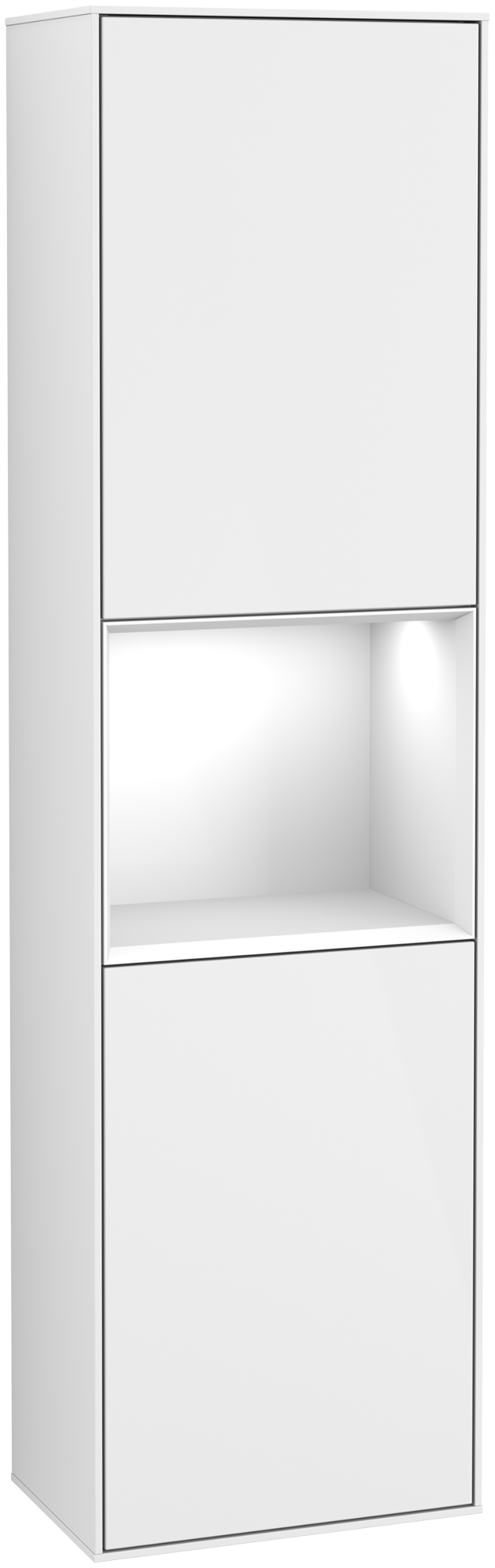 Villeroy & Boch Finion Armoire haute, avec éclairage, 2 portes, 418x1516x270mm, Caisson: Glossy White Lacquer, Façade: Glossy White Lacquer, Élément d’étagère: Glossy White Lacquer