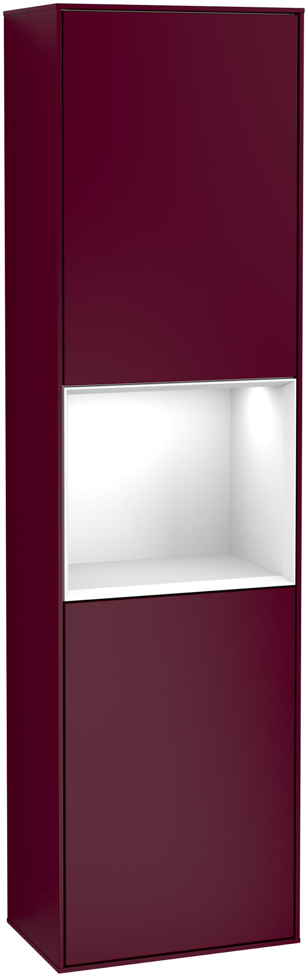 Villeroy & Boch Finion Armoire haute, avec éclairage, 2 portes, 418x1516x270mm, Caisson: Peony Matt Lacquer, Façade: Peony Matt Lacquer, Élément d’étagère: Glossy White Lacquer