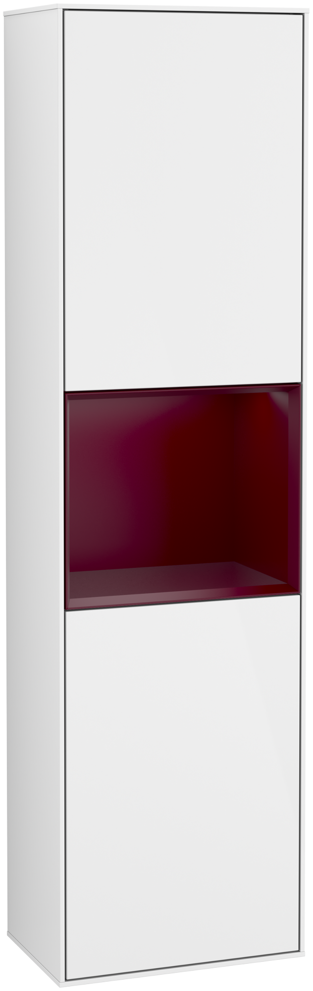 Villeroy & Boch Finion Armoire haute, avec éclairage, 2 portes, 418x1516x270mm, Caisson: Glossy White Lacquer, Façade: Glossy White Lacquer, Élément d’étagère: Peony Matt Lacquer