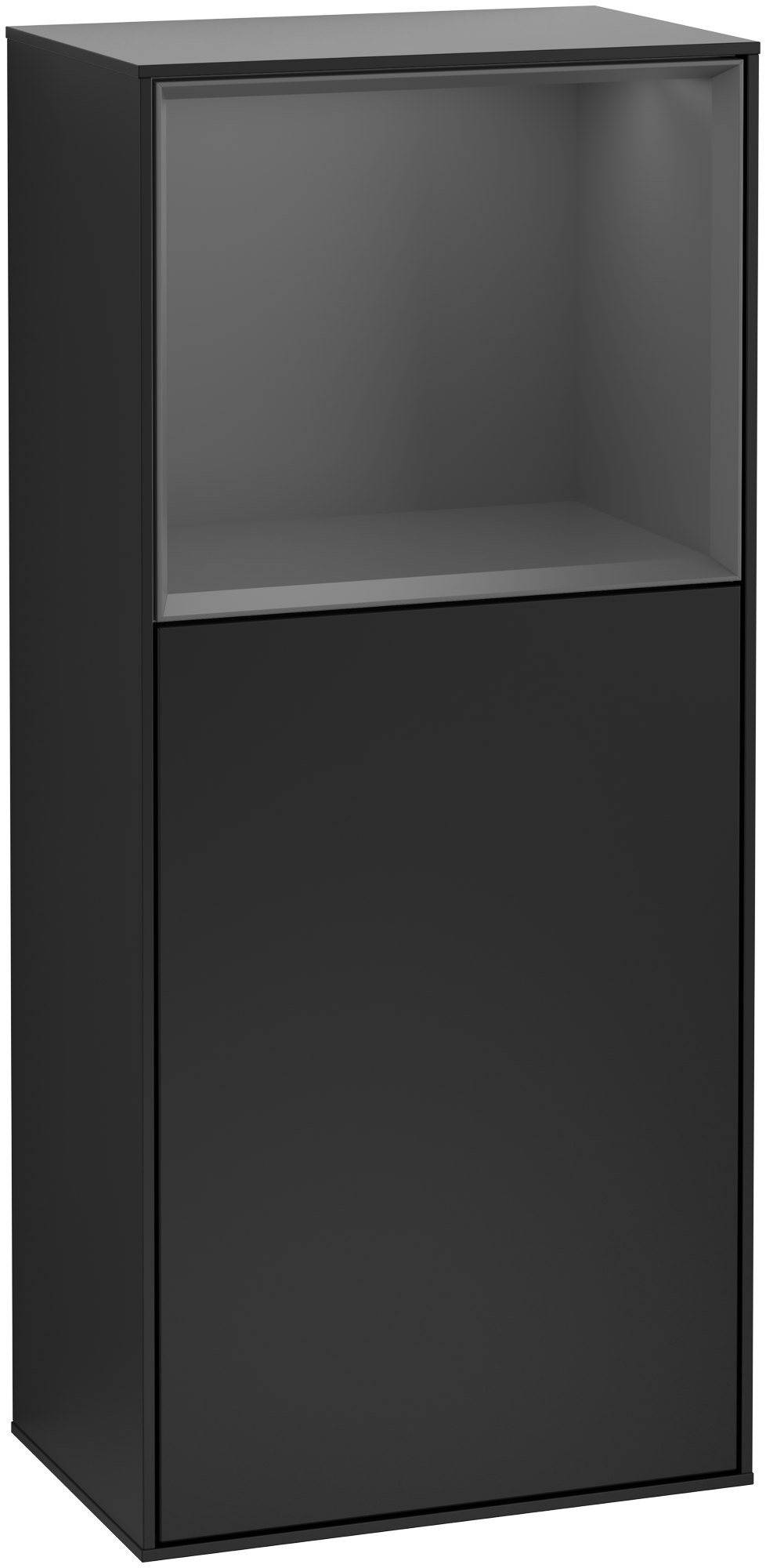 Villeroy & Boch Finion Side cabinet, with lighting, 1 door, 418x936x270mm, Body: Black Matt Lacquer, Front: Black Matt Lacquer, Shelf: Anthracite Matt Lacquer