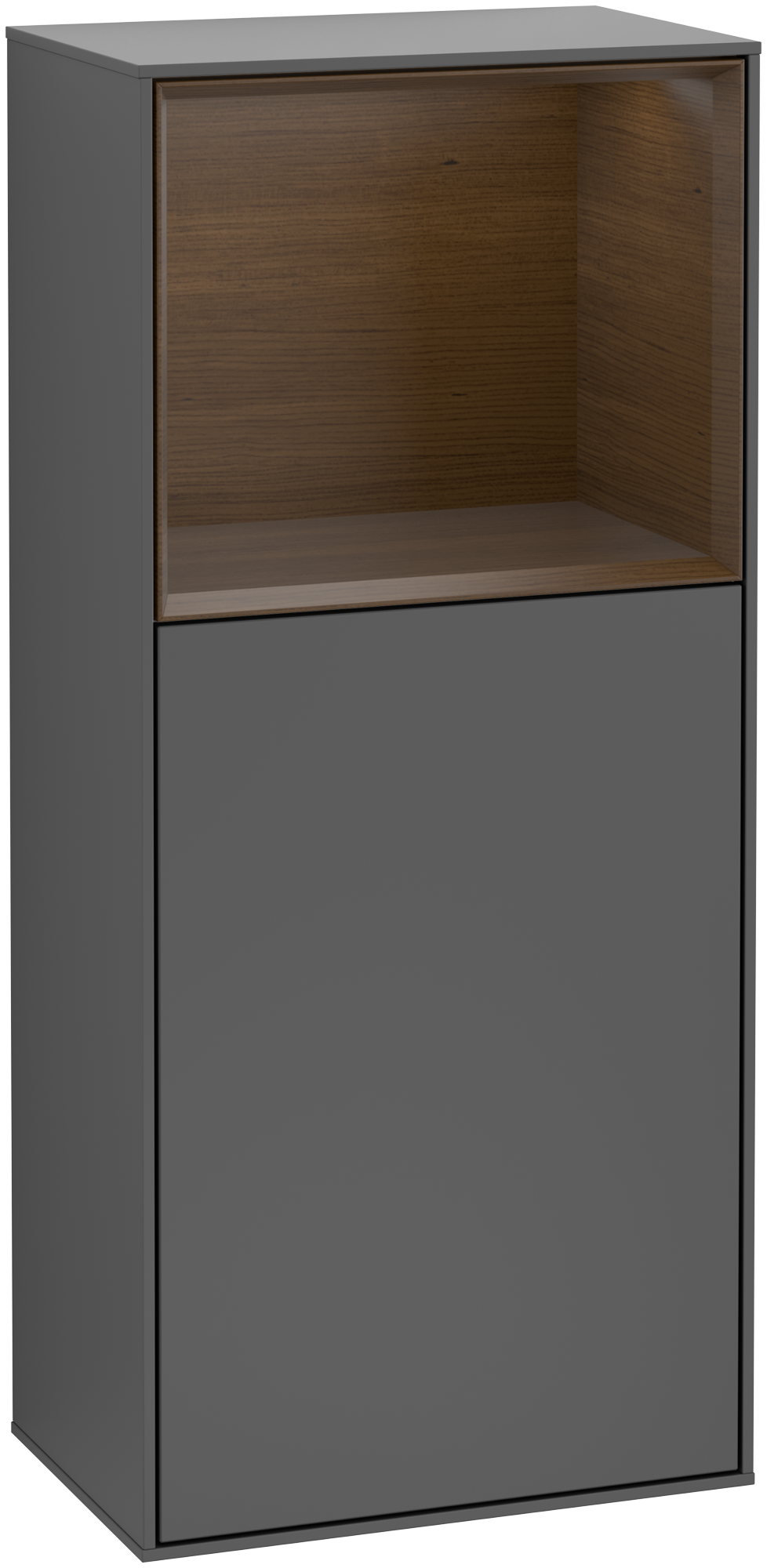 Villeroy & Boch Finion Side cabinet, with lighting, 1 door, 418x936x270mm, Body: Anthracite Matt Lacquer, Front: Anthracite Matt Lacquer, Shelf: Walnut Veneer
