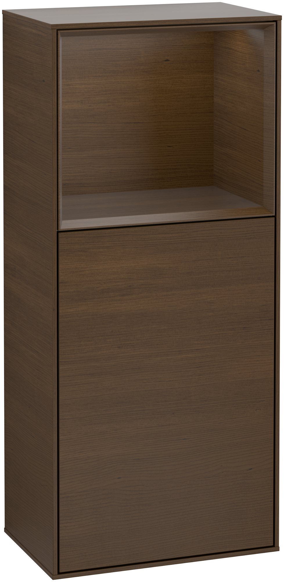 Villeroy & Boch Finion Side cabinet, with lighting, 1 door, 418x936x270mm, Body: Walnut Veneer, Front: Walnut Veneer, Shelf: Walnut Veneer