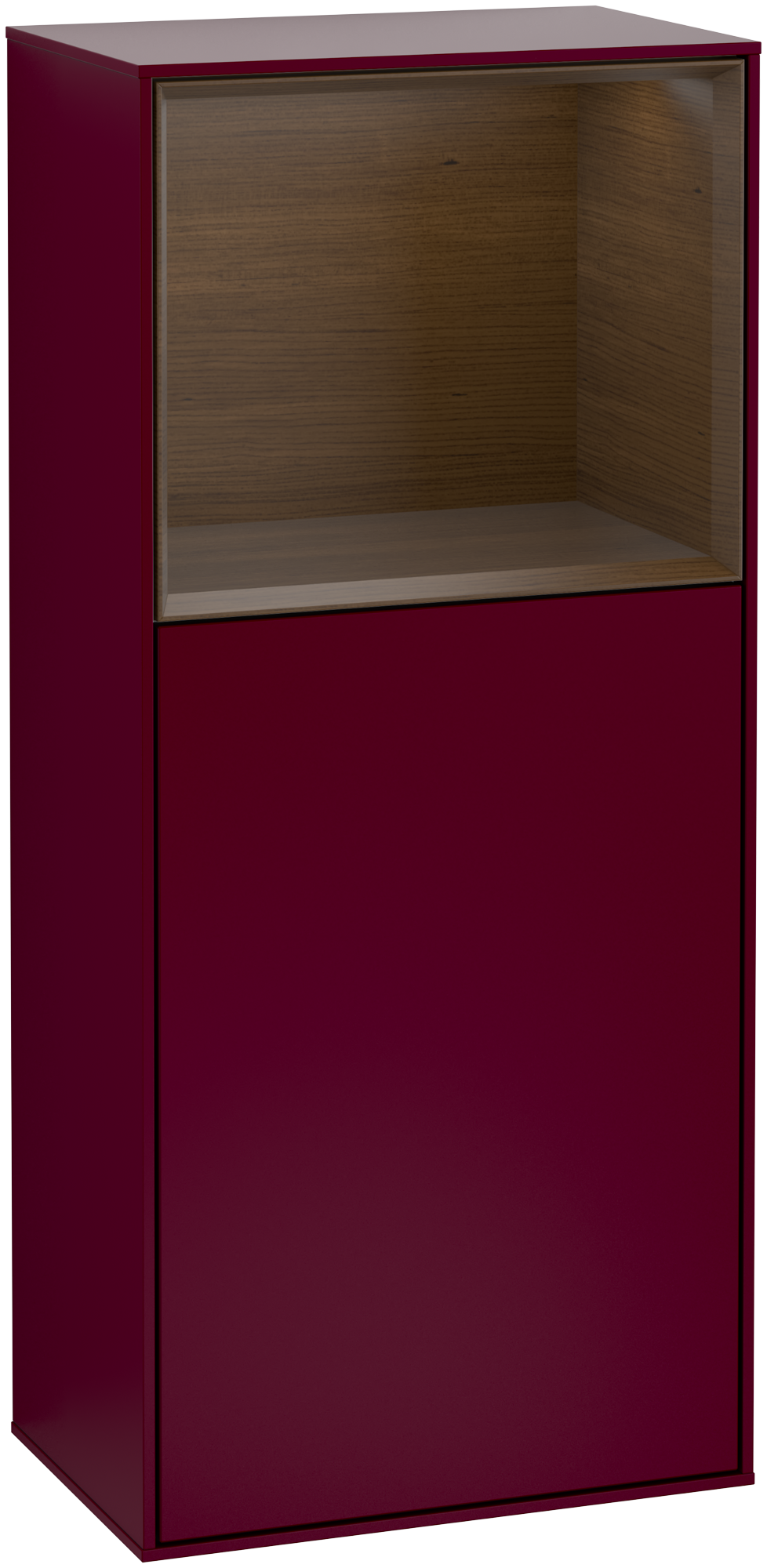 Villeroy & Boch Finion Side cabinet, with lighting, 1 door, 418x936x270mm, Body: Peony Matt Lacquer, Front: Peony Matt Lacquer, Shelf: Walnut Veneer