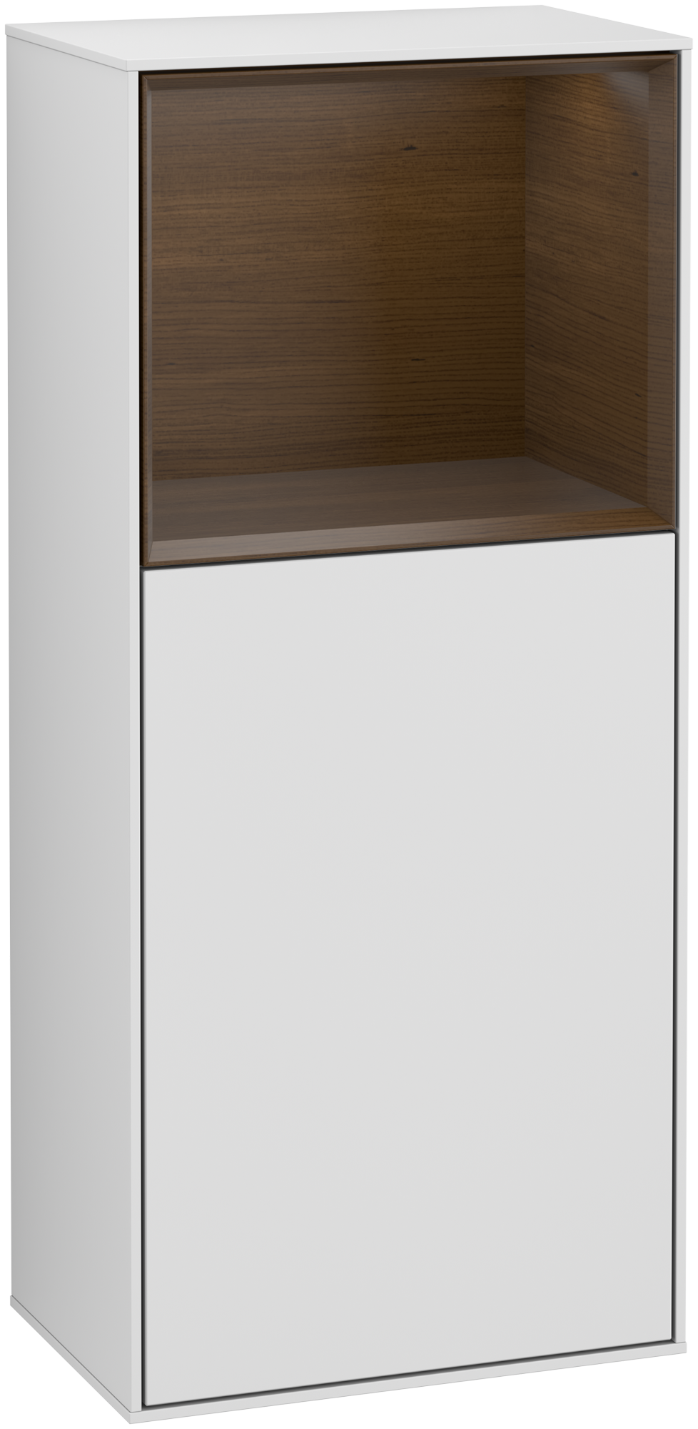 Villeroy & Boch Finion Side cabinet, with lighting, 1 door, 418x936x270mm, Body: White Matt Lacquer, Front: White Matt Lacquer, Shelf: Walnut Veneer