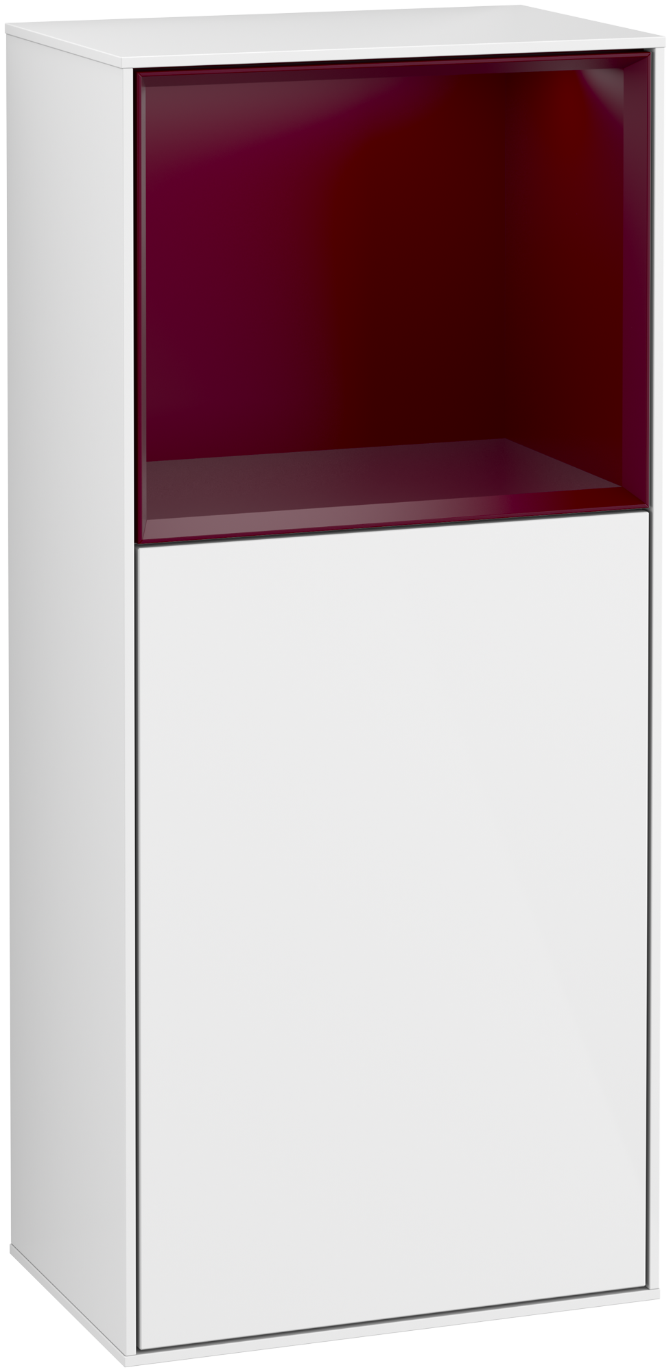 Villeroy & Boch Finion Side cabinet, with lighting, 1 door, 418x936x270mm, Body: Glossy White Lacquer, Front: Glossy White Lacquer, Shelf: Peony Matt Lacquer