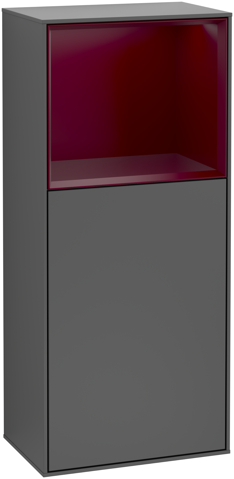 Villeroy & Boch Finion Side cabinet, with lighting, 1 door, 418x936x270mm, Body: Anthracite Matt Lacquer, Front: Anthracite Matt Lacquer, Shelf: Peony Matt Lacquer