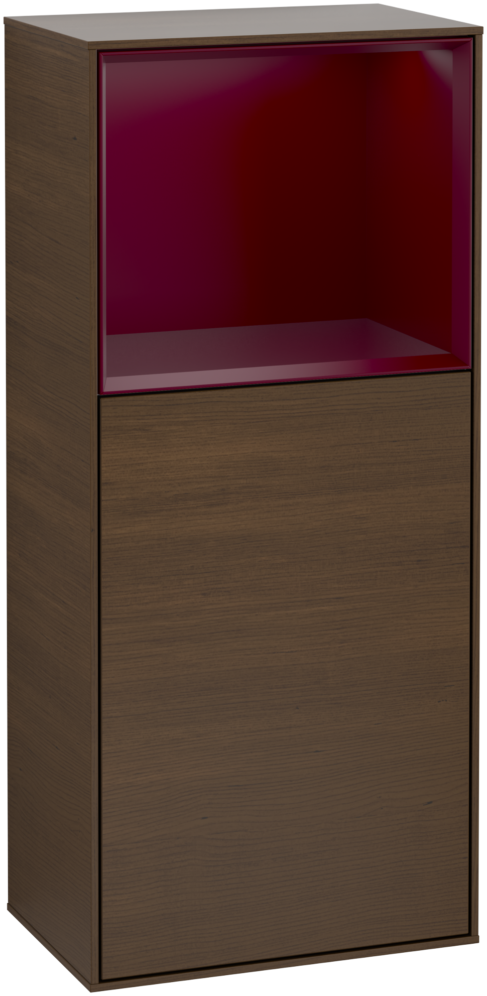 Villeroy & Boch Finion Side cabinet, with lighting, 1 door, 418x936x270mm, Body: Walnut Veneer, Front: Walnut Veneer, Shelf: Peony Matt Lacquer