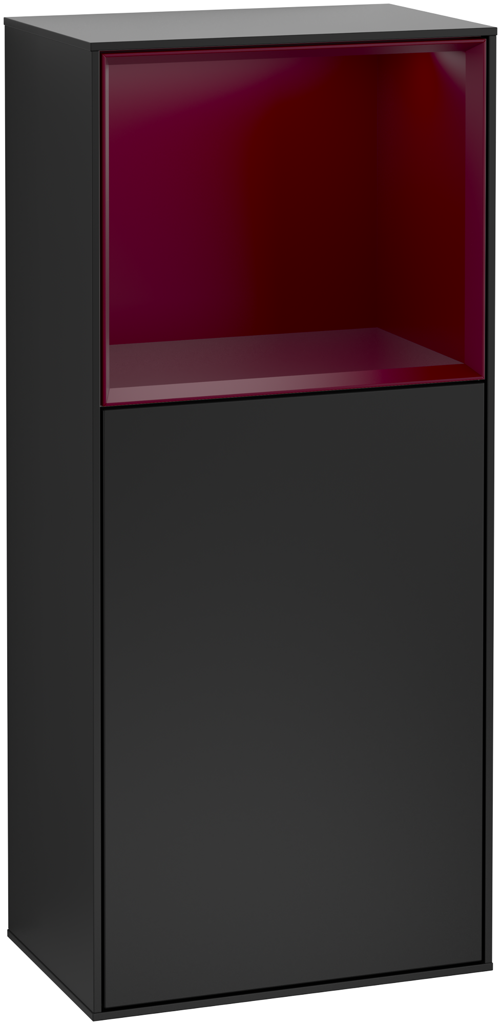 Villeroy & Boch Finion Side cabinet, with lighting, 1 door, 418x936x270mm, Body: Black Matt Lacquer, Front: Black Matt Lacquer, Shelf: Peony Matt Lacquer