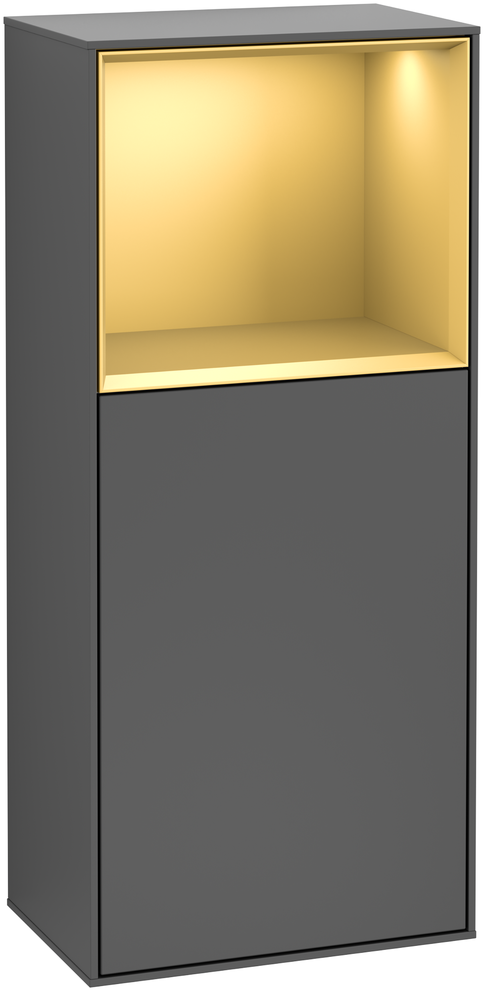Villeroy & Boch Finion Side cabinet, with lighting, 1 door, 418x936x270mm, Body: Anthracite Matt Lacquer, Front: Anthracite Matt Lacquer, Shelf: Gold Matt Lacquer