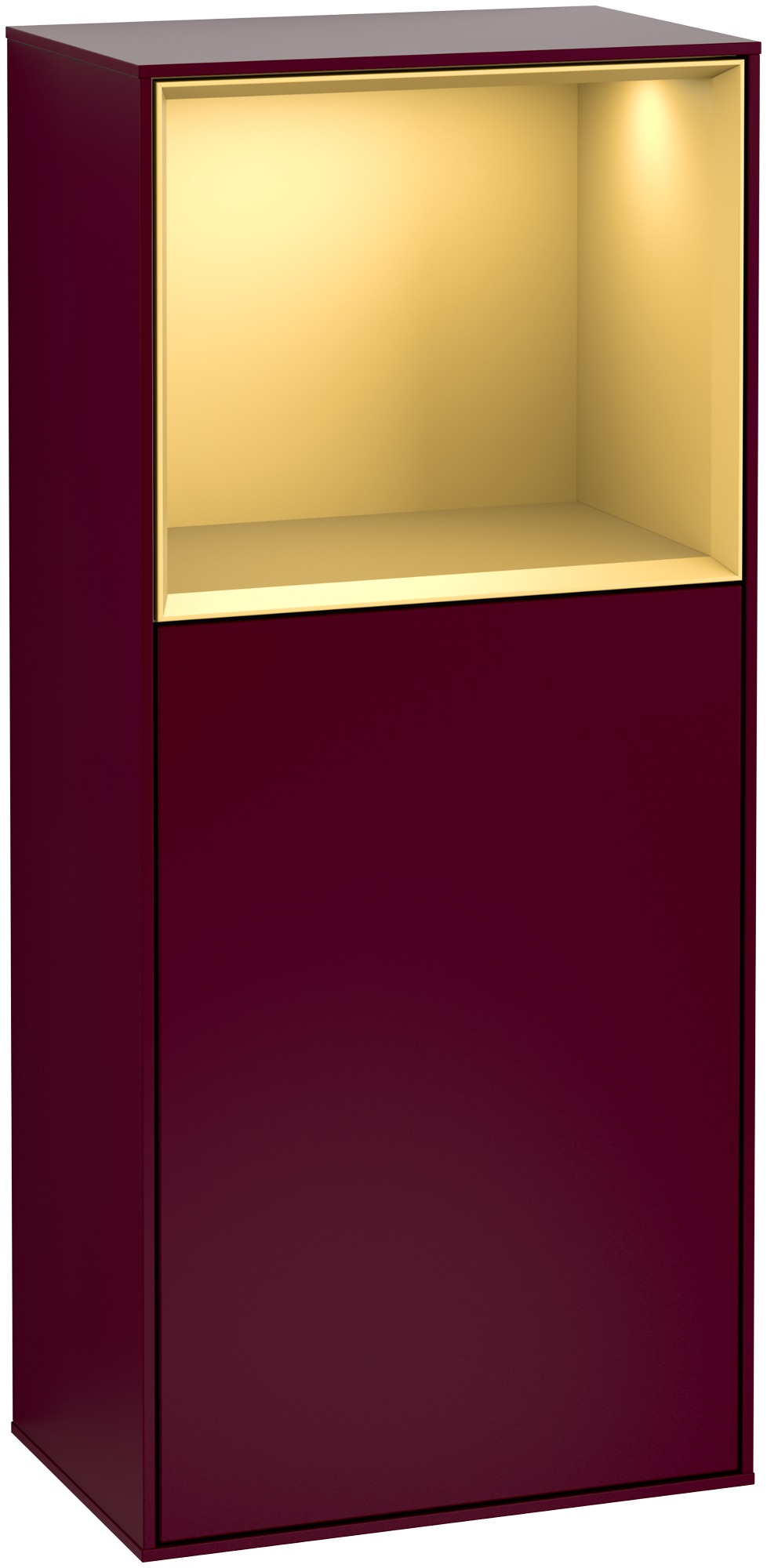 Villeroy & Boch Finion Side cabinet, with lighting, 1 door, 418x936x270mm, Body: Peony Matt Lacquer, Front: Peony Matt Lacquer, Shelf: Gold Matt Lacquer