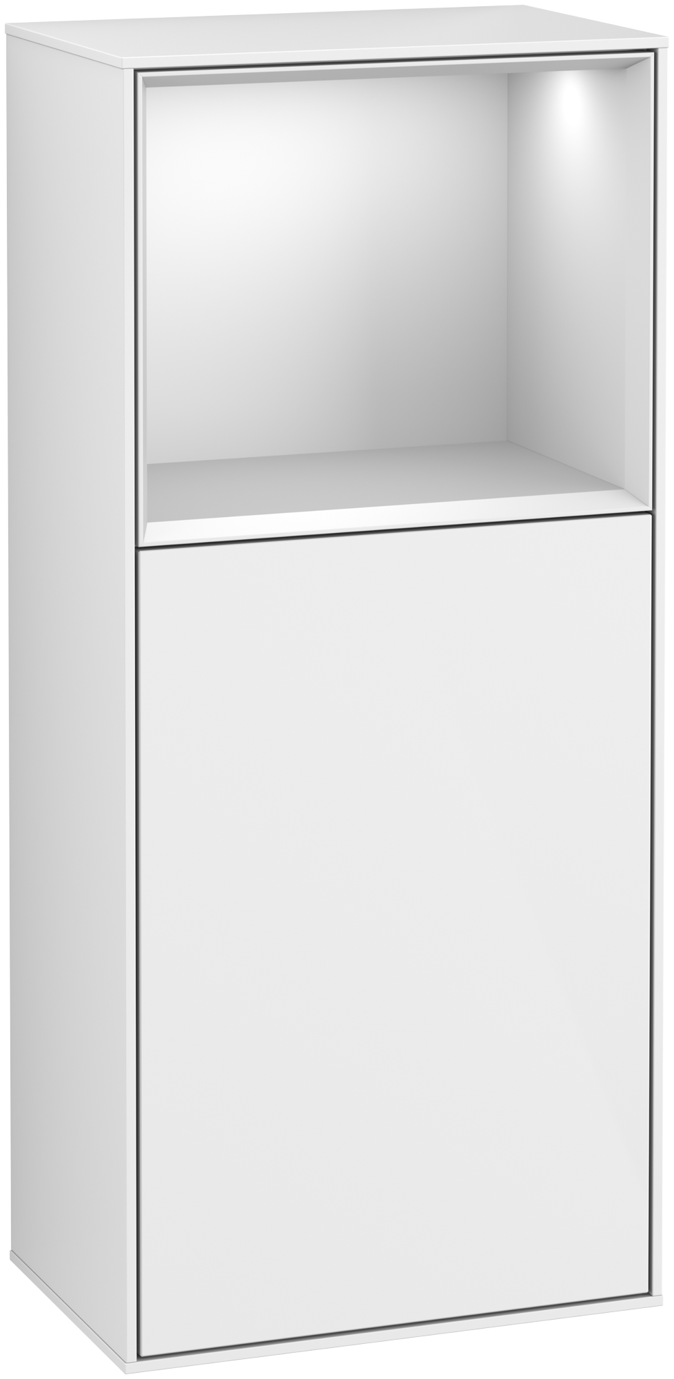 Villeroy & Boch Finion Side cabinet, with lighting, 1 door, 418x936x270mm, Body: Glossy White Lacquer, Front: Glossy White Lacquer, Shelf: White Matt Lacquer