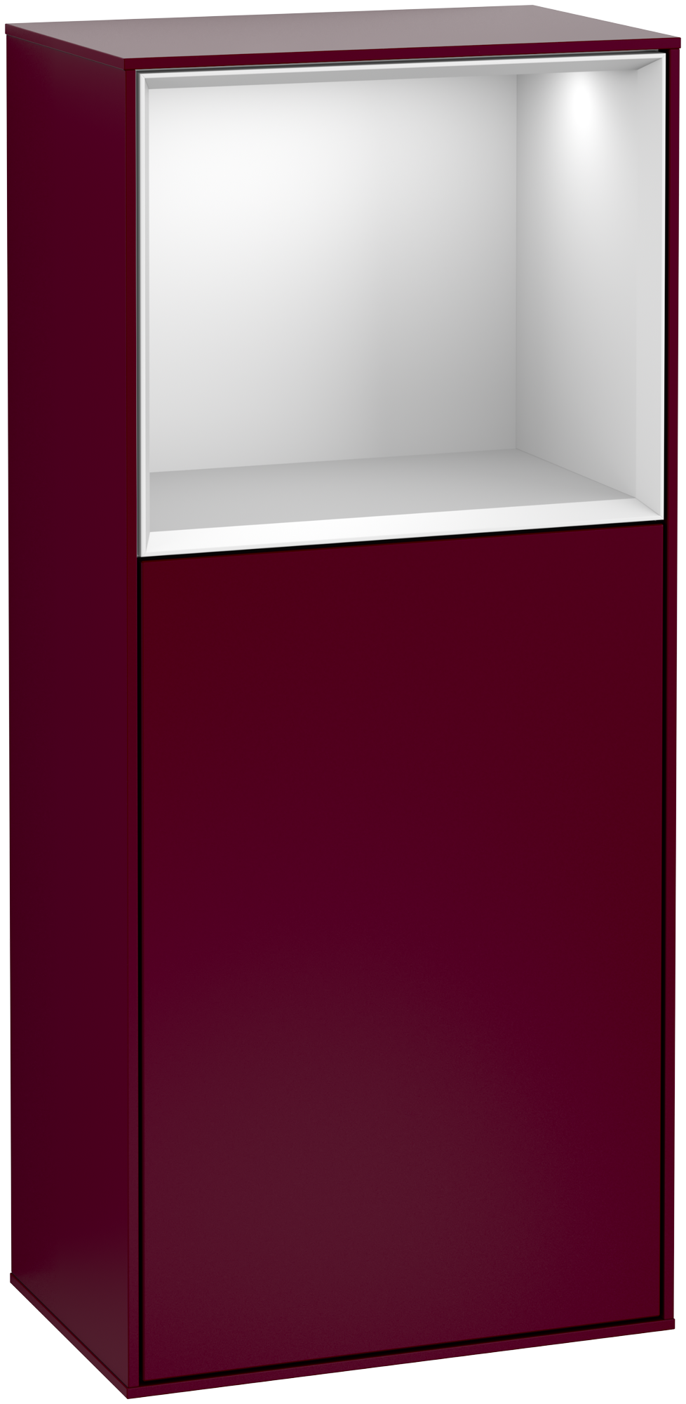 Villeroy & Boch Finion Side cabinet, with lighting, 1 door, 418x936x270mm, Body: Peony Matt Lacquer, Front: Peony Matt Lacquer, Shelf: White Matt Lacquer