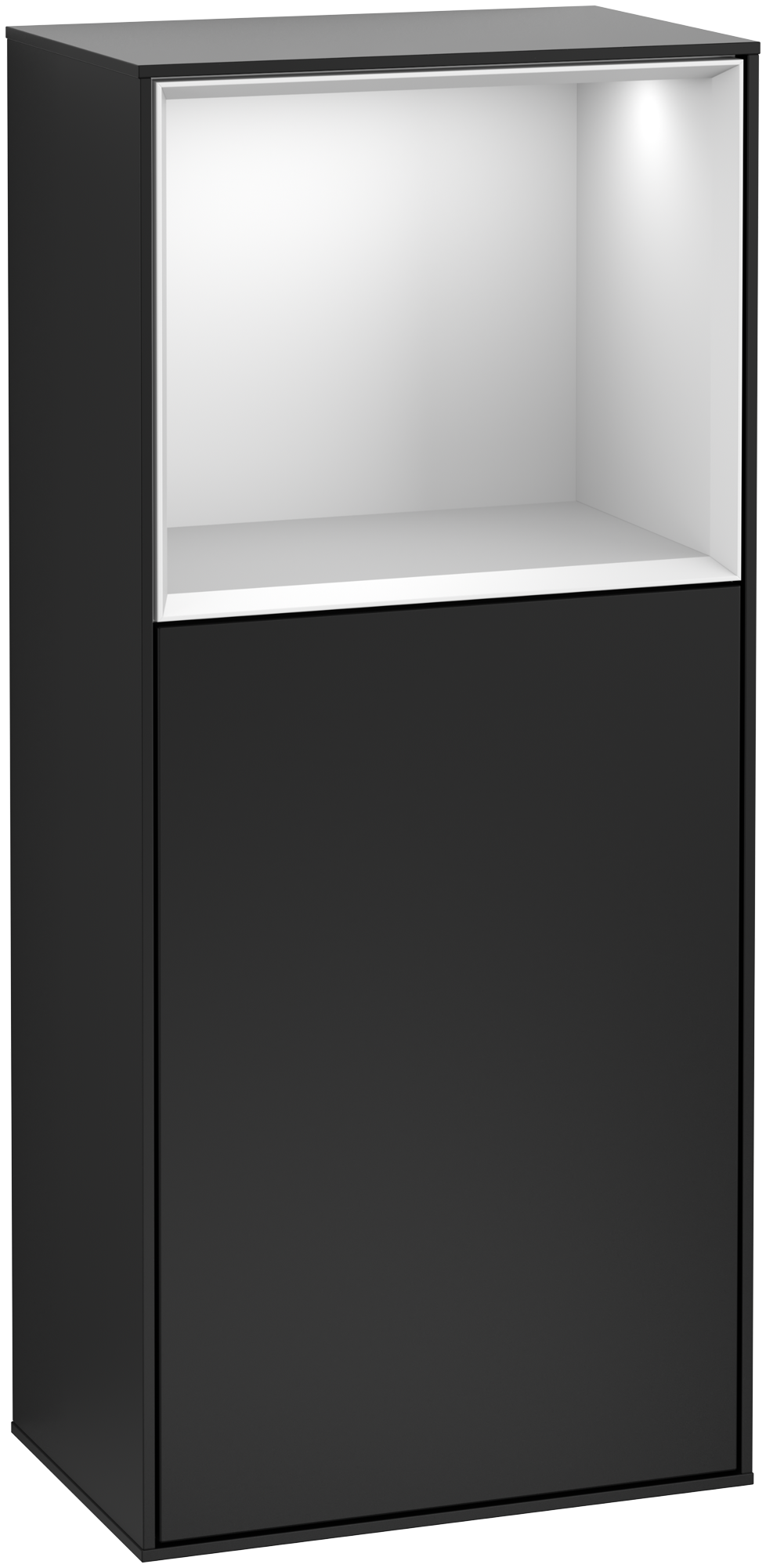 Villeroy & Boch Finion Side cabinet, with lighting, 1 door, 418x936x270mm, Body: Black Matt Lacquer, Front: Black Matt Lacquer, Shelf: White Matt Lacquer