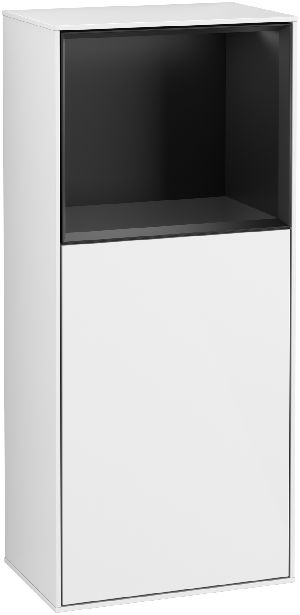 Villeroy & Boch Finion Side cabinet, with lighting, 1 door, 418x936x270mm, Body: Glossy White Lacquer, Front: Glossy White Lacquer, Shelf: Black Matt Lacquer