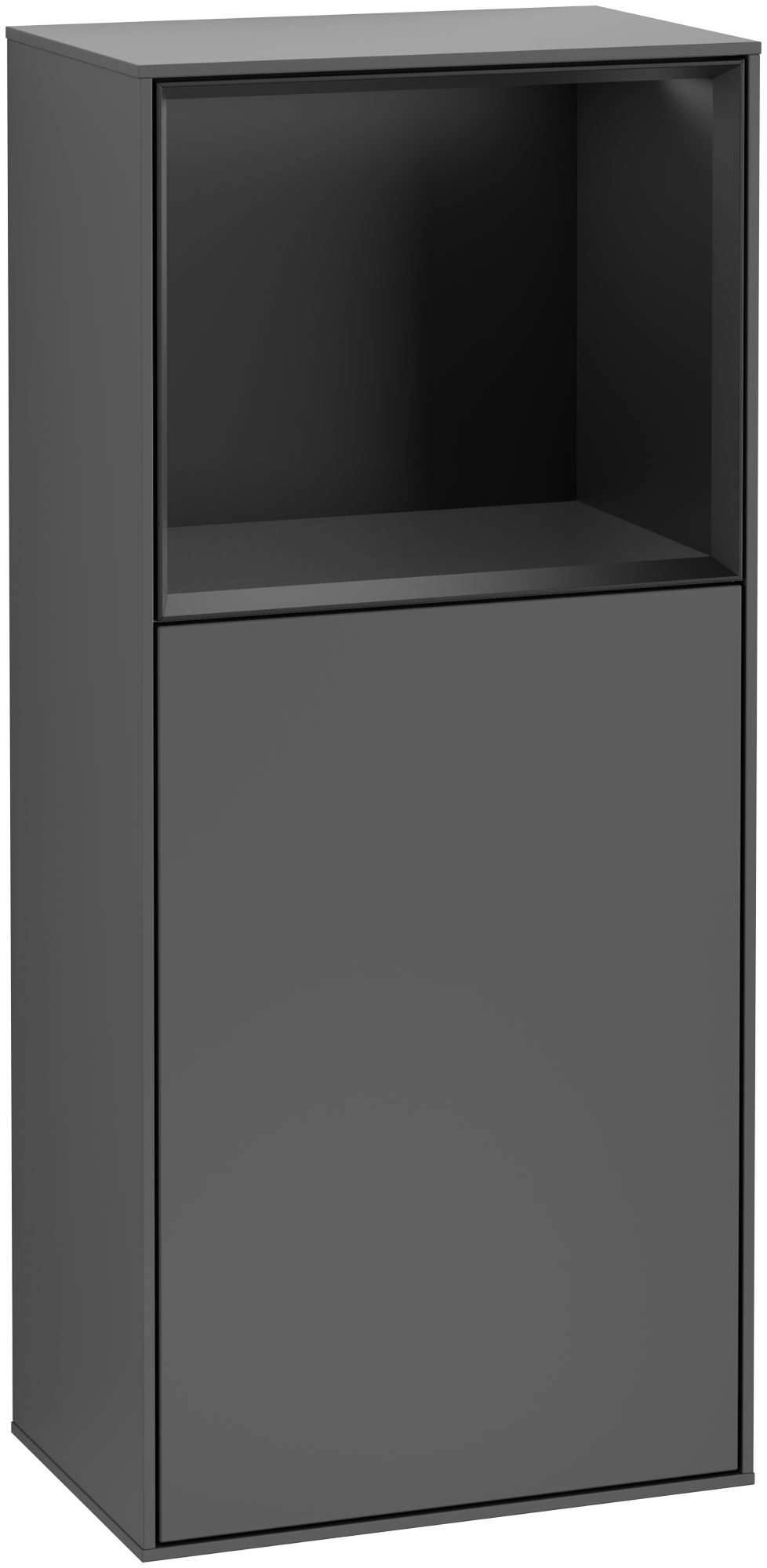 Villeroy & Boch Finion Side cabinet, with lighting, 1 door, 418x936x270mm, Body: Anthracite Matt Lacquer, Front: Anthracite Matt Lacquer, Shelf: Black Matt Lacquer