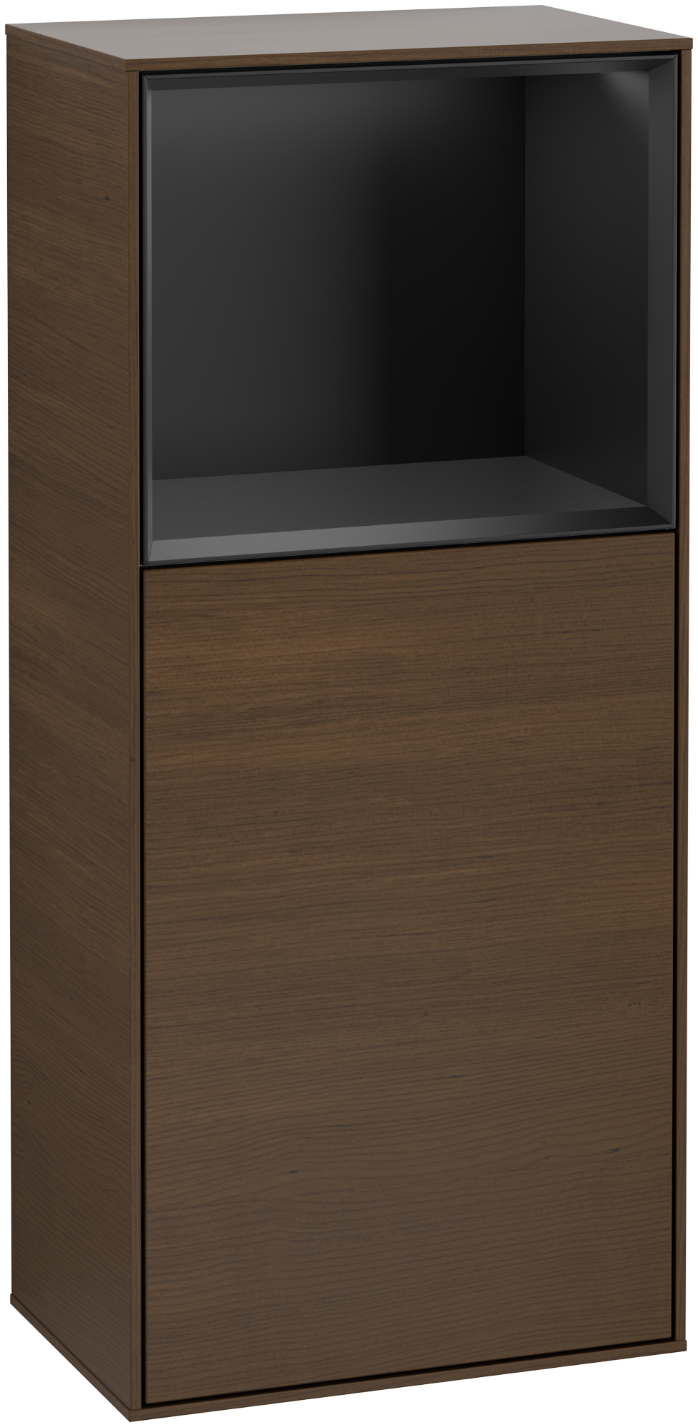 Villeroy & Boch Finion Side cabinet, with lighting, 1 door, 418x936x270mm, Body: Walnut Veneer, Front: Walnut Veneer, Shelf: Black Matt Lacquer