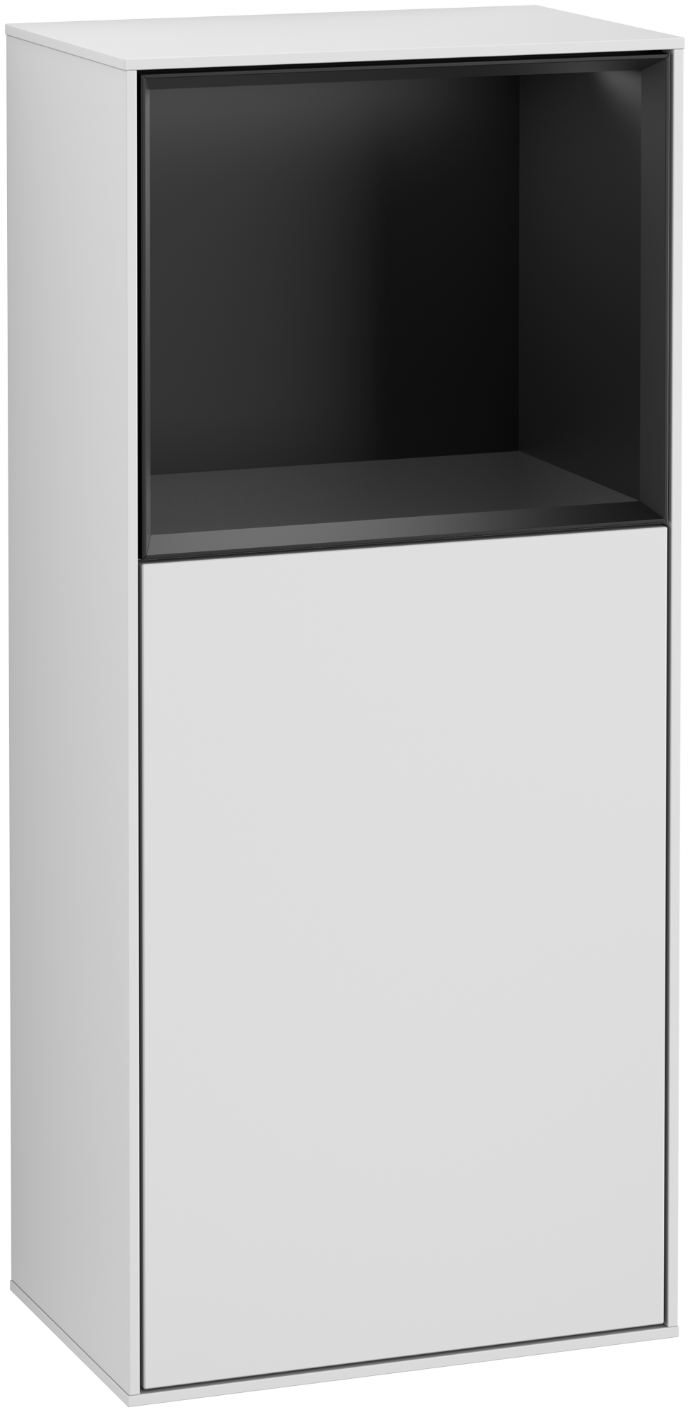 Villeroy & Boch Finion Side cabinet, with lighting, 1 door, 418x936x270mm, Body: White Matt Lacquer, Front: White Matt Lacquer, Shelf: Black Matt Lacquer