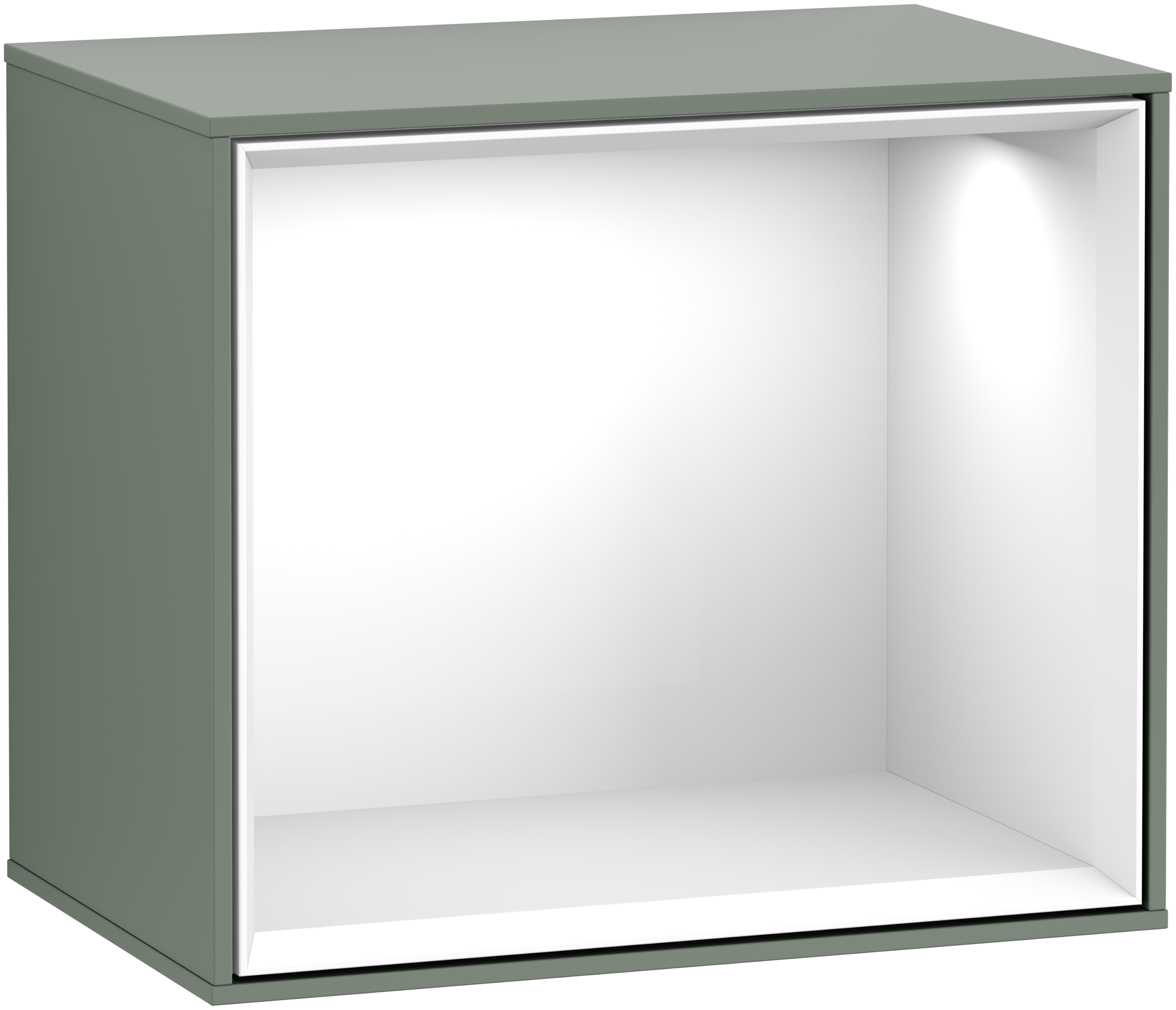 Villeroy & Boch Finion Module d'étagère, avec éclairage, 418x356x270mm, Caisson: Olive Matt Lacquer, Façade: Olive Matt Lacquer, Élément d’étagère: Glossy White Lacquer