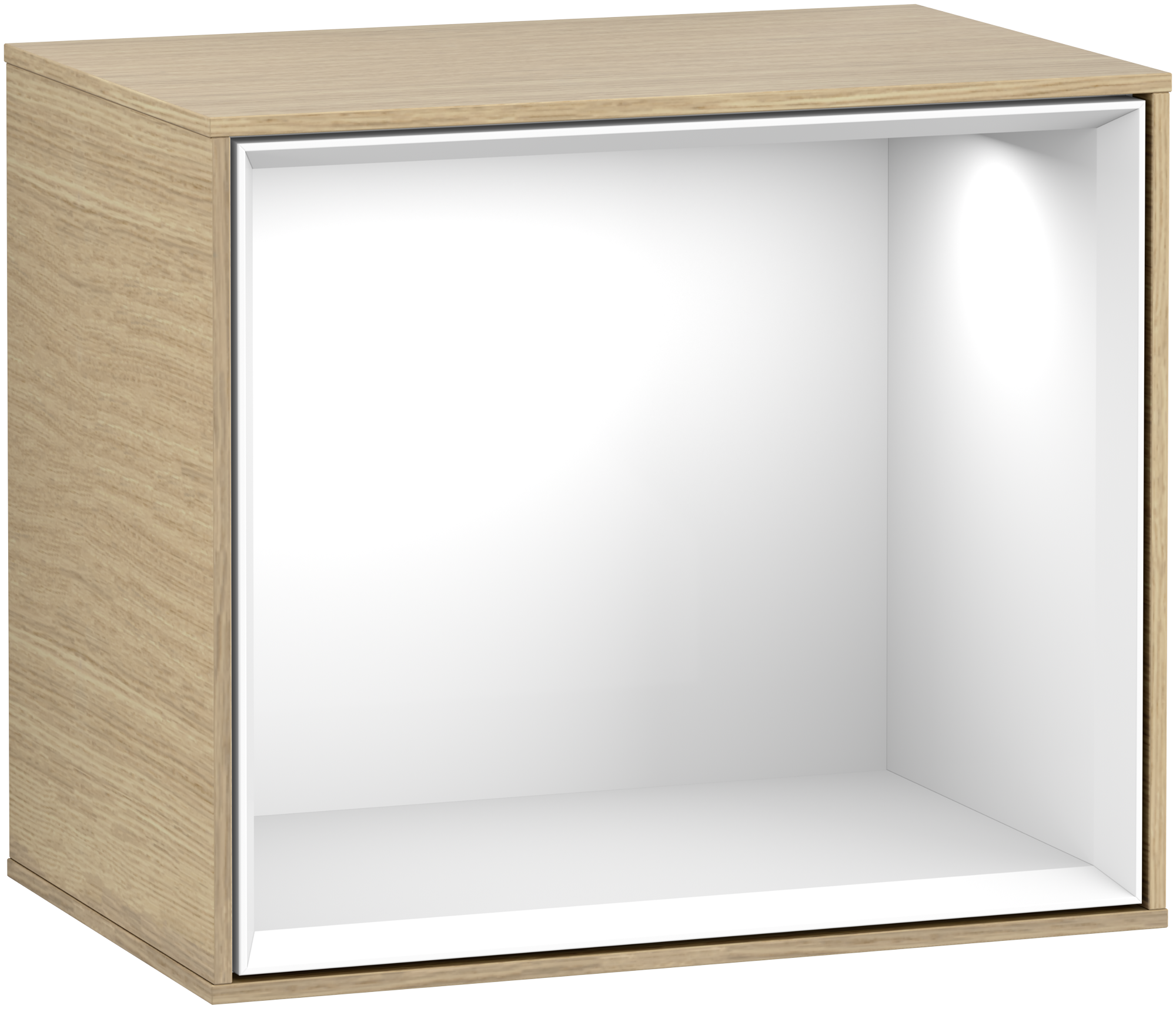 Villeroy & Boch Finion Module d'étagère, avec éclairage, 418x356x270mm, Caisson: Oak Veneer, Façade: Oak Veneer, Élément d’étagère: Glossy White Lacquer