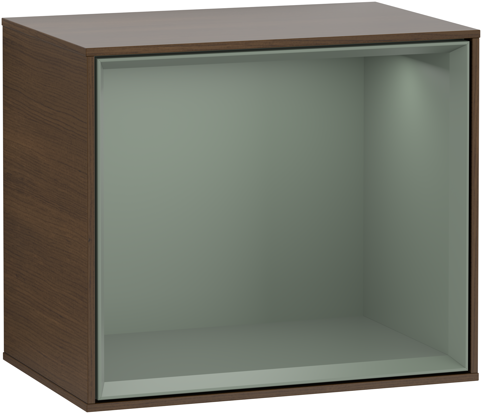 Villeroy & Boch Finion Module d'étagère, avec éclairage, 418x356x270mm, Caisson: Walnut Veneer, Façade: Walnut Veneer, Élément d’étagère: Olive Matt Lacquer