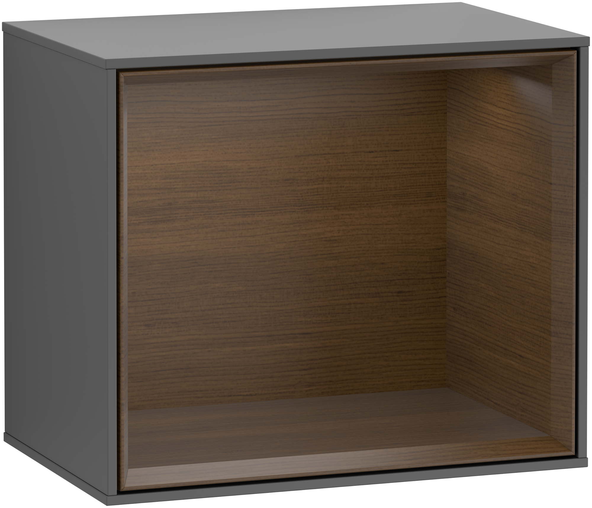 Villeroy & Boch Finion Regalmodul, mit Beleuchtung, 418x356x270mm, Korpus: Anthracite Matt Lacquer, Front: Anthracite Matt Lacquer, Regalelement: Walnut Veneer