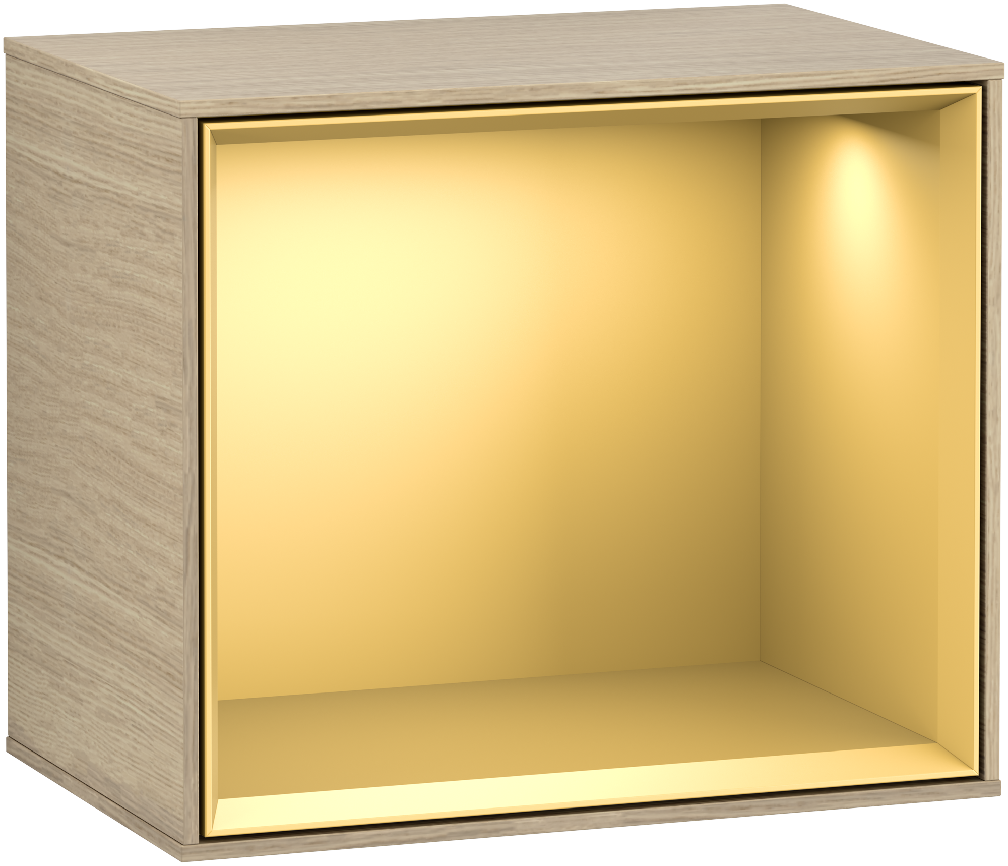 Villeroy & Boch Finion Module d'étagère, avec éclairage, 418x356x270mm, Caisson: Oak Veneer, Façade: Oak Veneer, Élément d’étagère: Gold Matt Lacquer