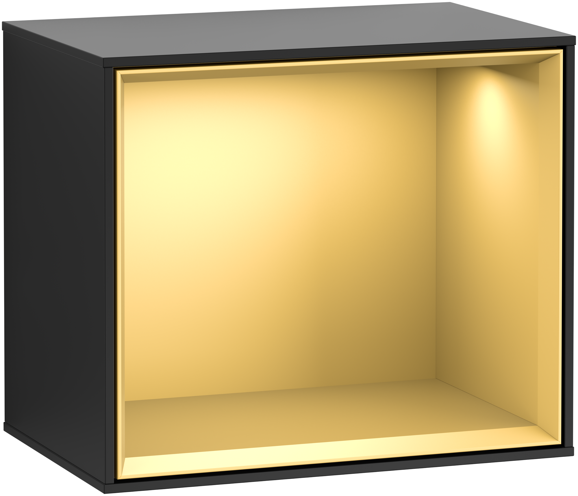 Villeroy & Boch Finion Regalmodul, mit Beleuchtung, 418x356x270mm, Korpus: Black Matt Lacquer, Front: Black Matt Lacquer, Regalelement: Gold Matt Lacquer
