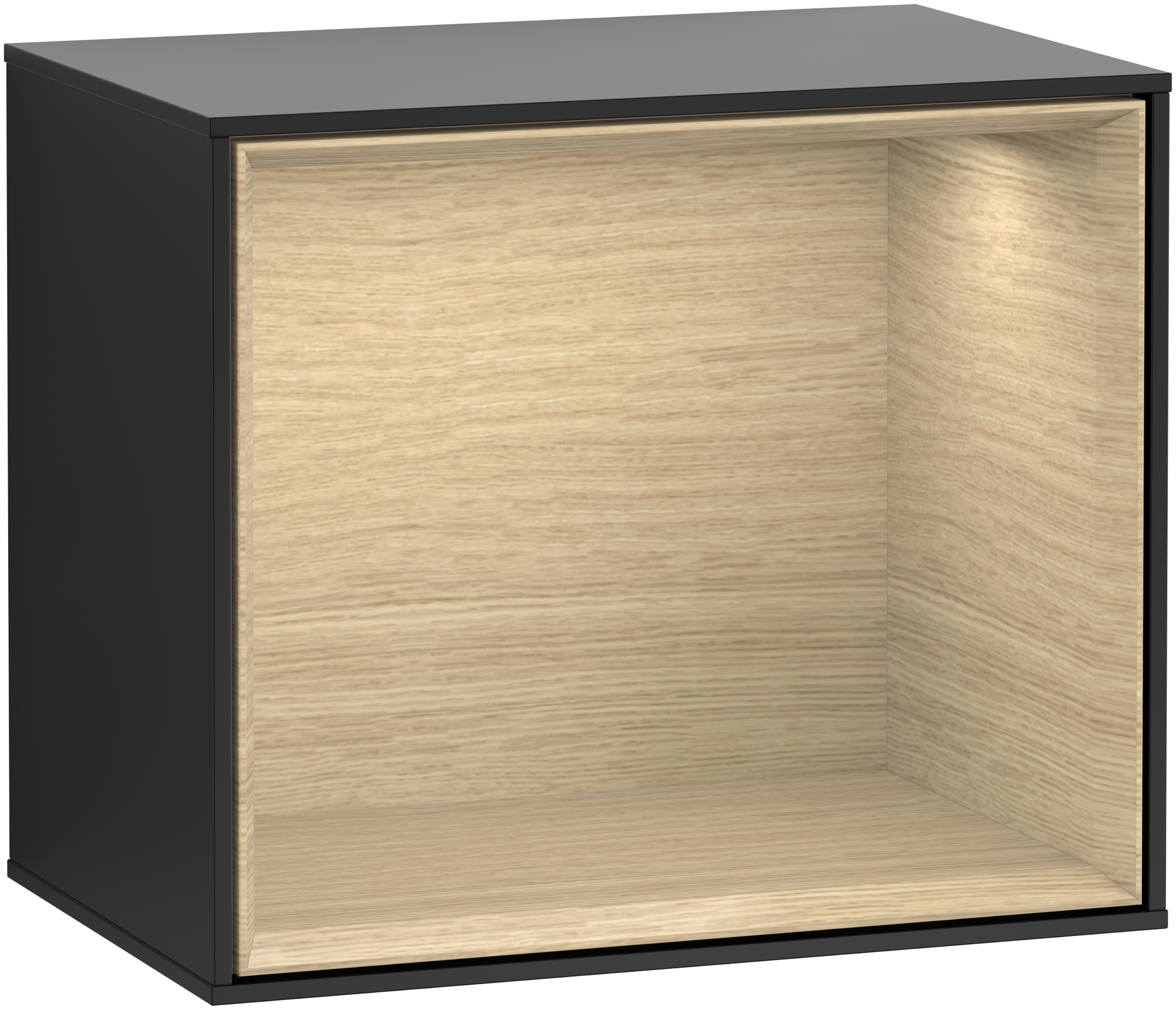 Villeroy & Boch Finion Shelf module, with lighting, 418x356x270mm, Body: Black Matt Lacquer, Front: Black Matt Lacquer, Shelf: Oak Veneer