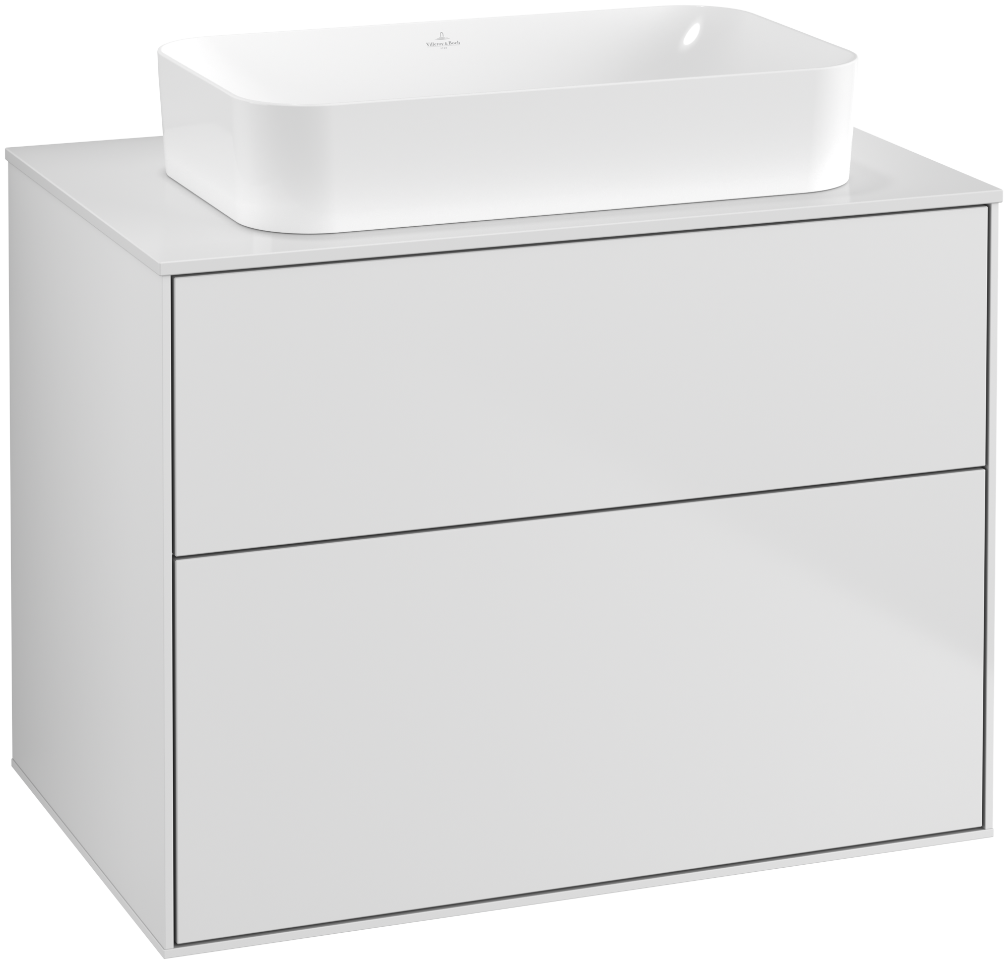 Villeroy & Boch Finion Meuble sous plan, 2 tiroirs sur rails, 800x603x501mm, Caisson: White Matt Lacquer, Façade: White Matt Lacquer, Plaque de recouvrement: Glass White Matt