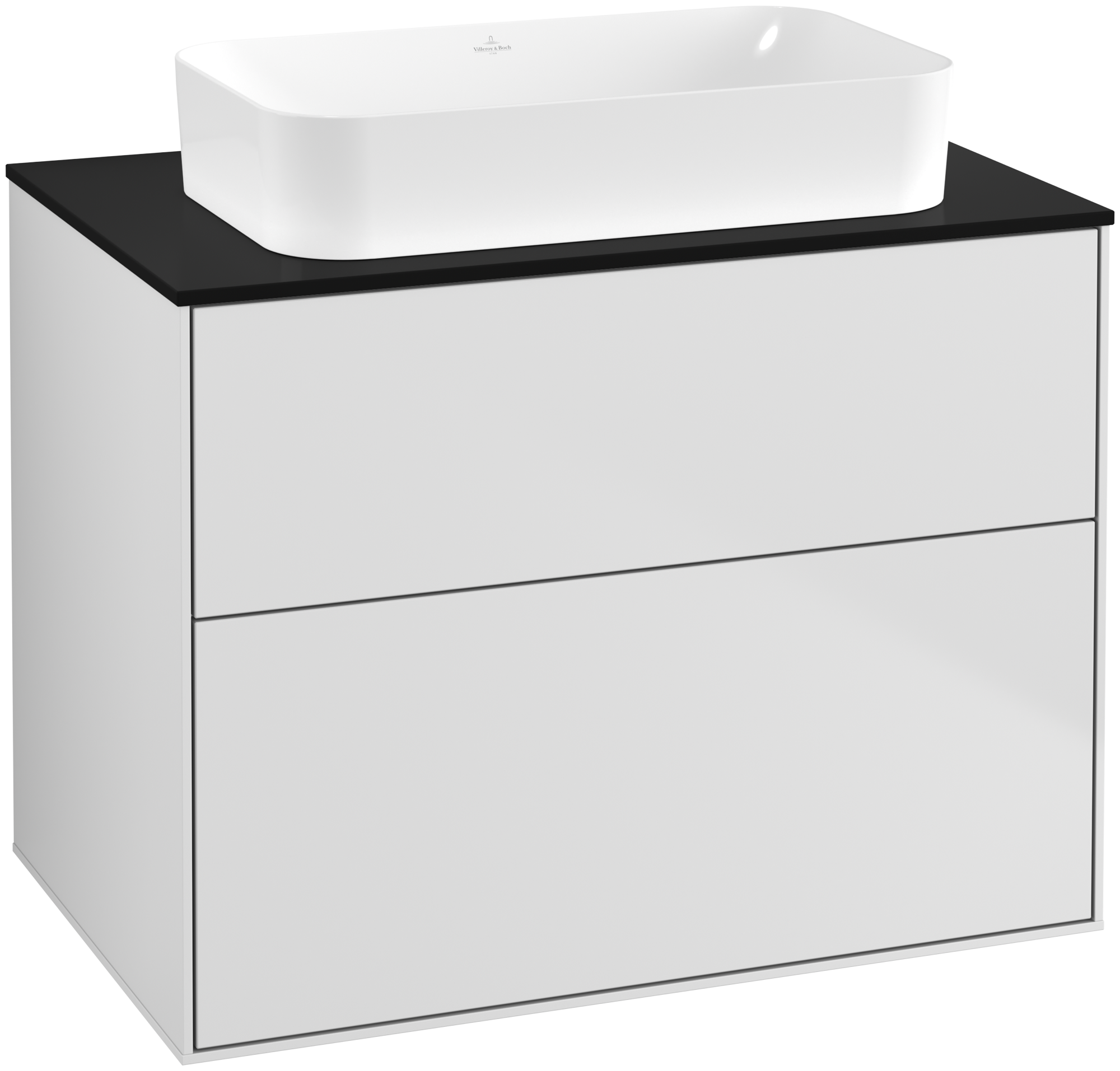 Villeroy & Boch Finion Mobile sottolavabo, 2 vani estraibili, 800x603x501mm, Corpo: White Matt Lacquer, Fronte: White Matt Lacquer, Piastra di copertura: Glass Black Matt
