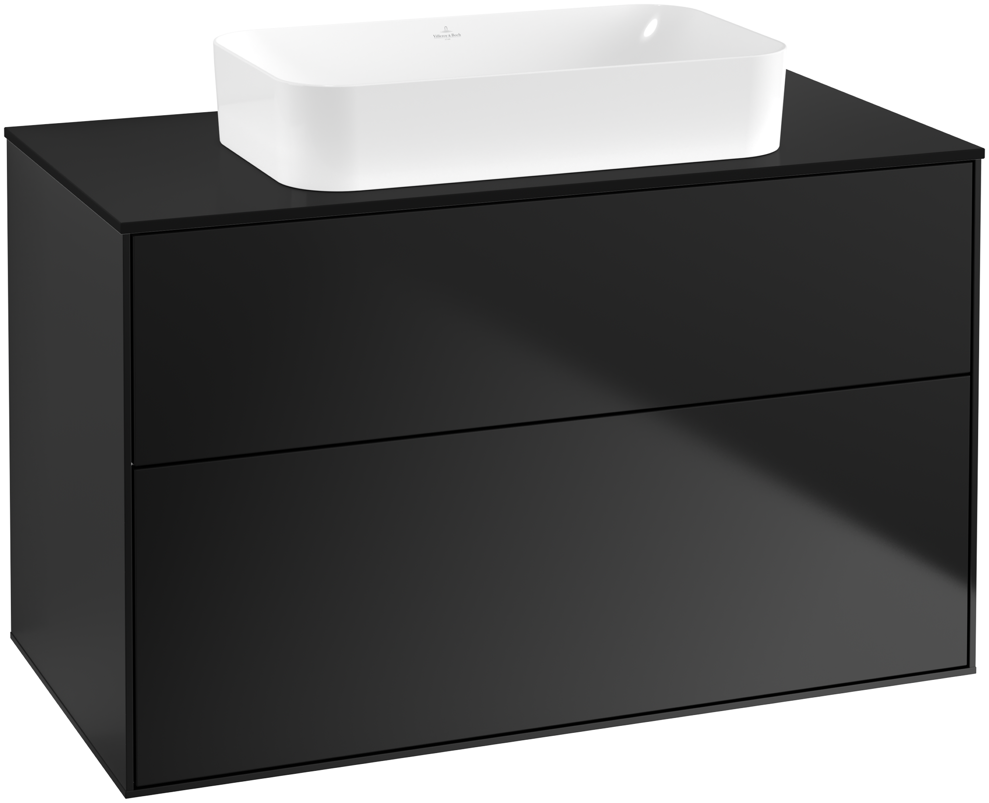 Villeroy & Boch Finion Meuble sous plan, 2 tiroirs sur rails, 1000x603x501mm, Caisson: Black Matt Lacquer, Façade: Black Matt Lacquer, Plaque de recouvrement: Glass Black Matt