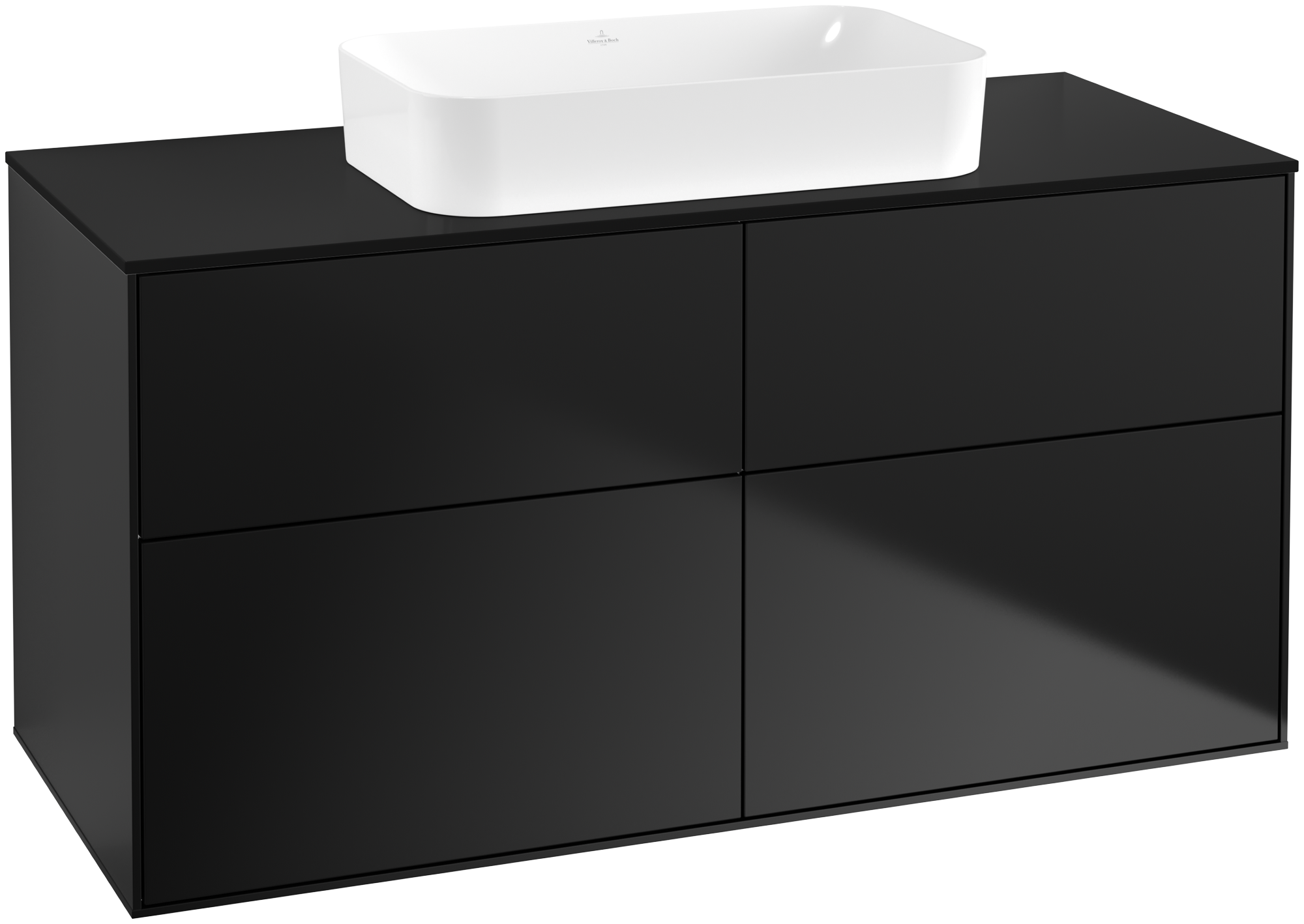 Villeroy & Boch Finion Meuble sous plan, 4 tiroirs sur rails, 1200x603x501mm, Caisson: Black Matt Lacquer, Façade: Black Matt Lacquer, Plaque de recouvrement: Glass Black Matt
