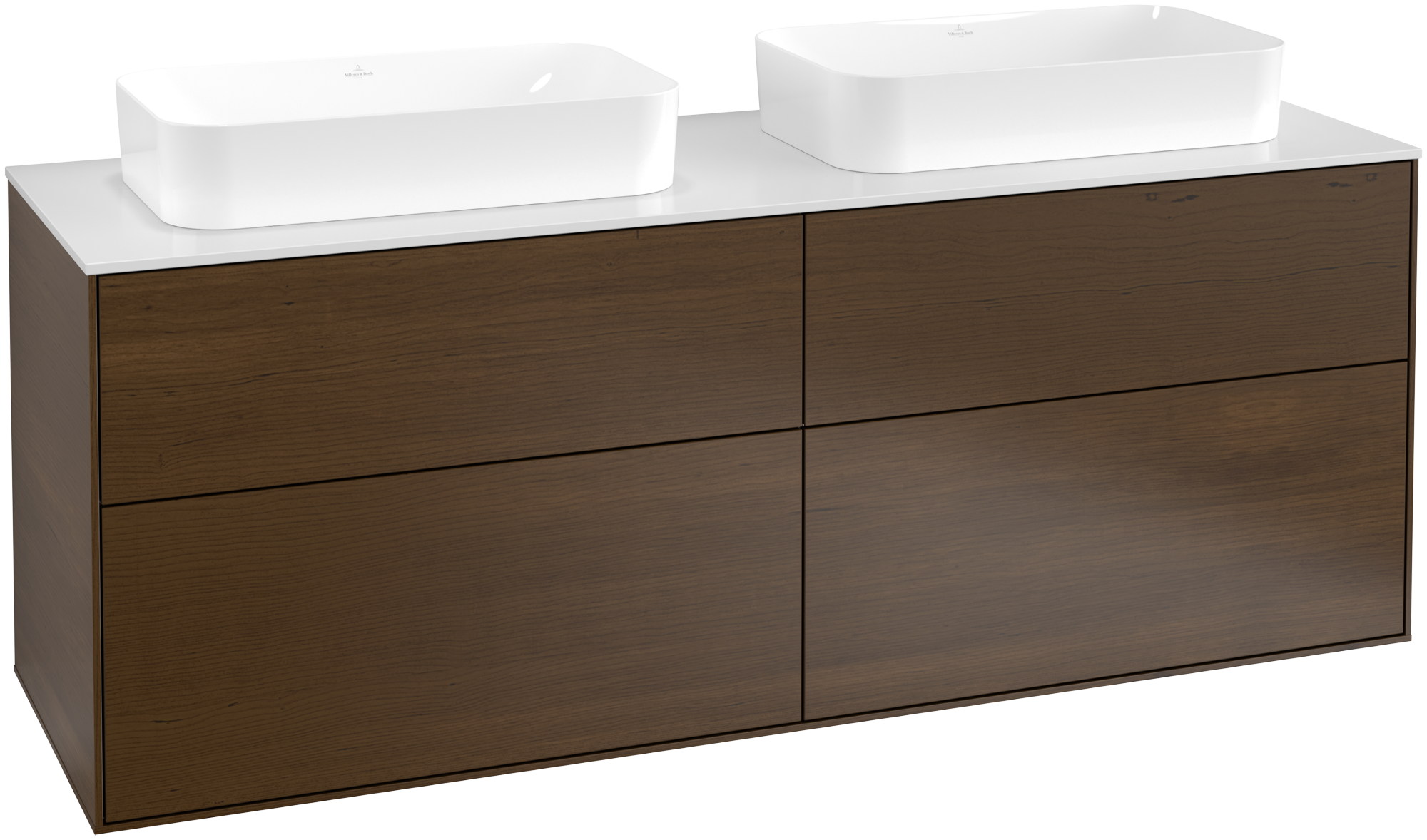 Villeroy & Boch Finion Szafka podumywalkowa, 4 elementy wysuwane, 1600x603x501mm, Korpus: Walnut Veneer, Front: Walnut Veneer, Blat: Glass White Matt