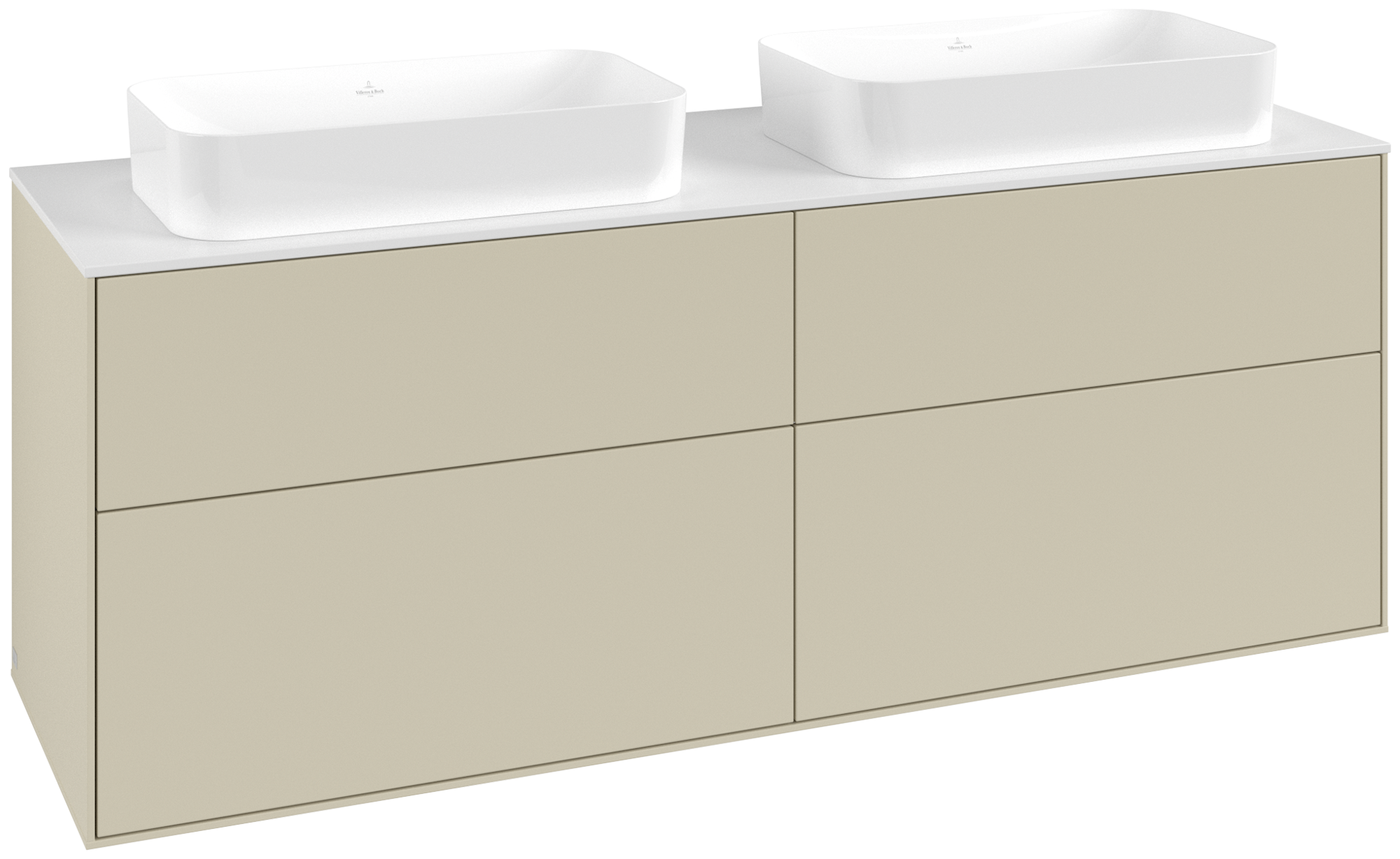 Villeroy & Boch Finion Waschbeckenunterschrank, 4 Auszüge, 1600x603x501mm, Korpus: Silk Grey Matt Lacquer, Front: Silk Grey Matt Lacquer, Abdeckplatte: Glass White Matt