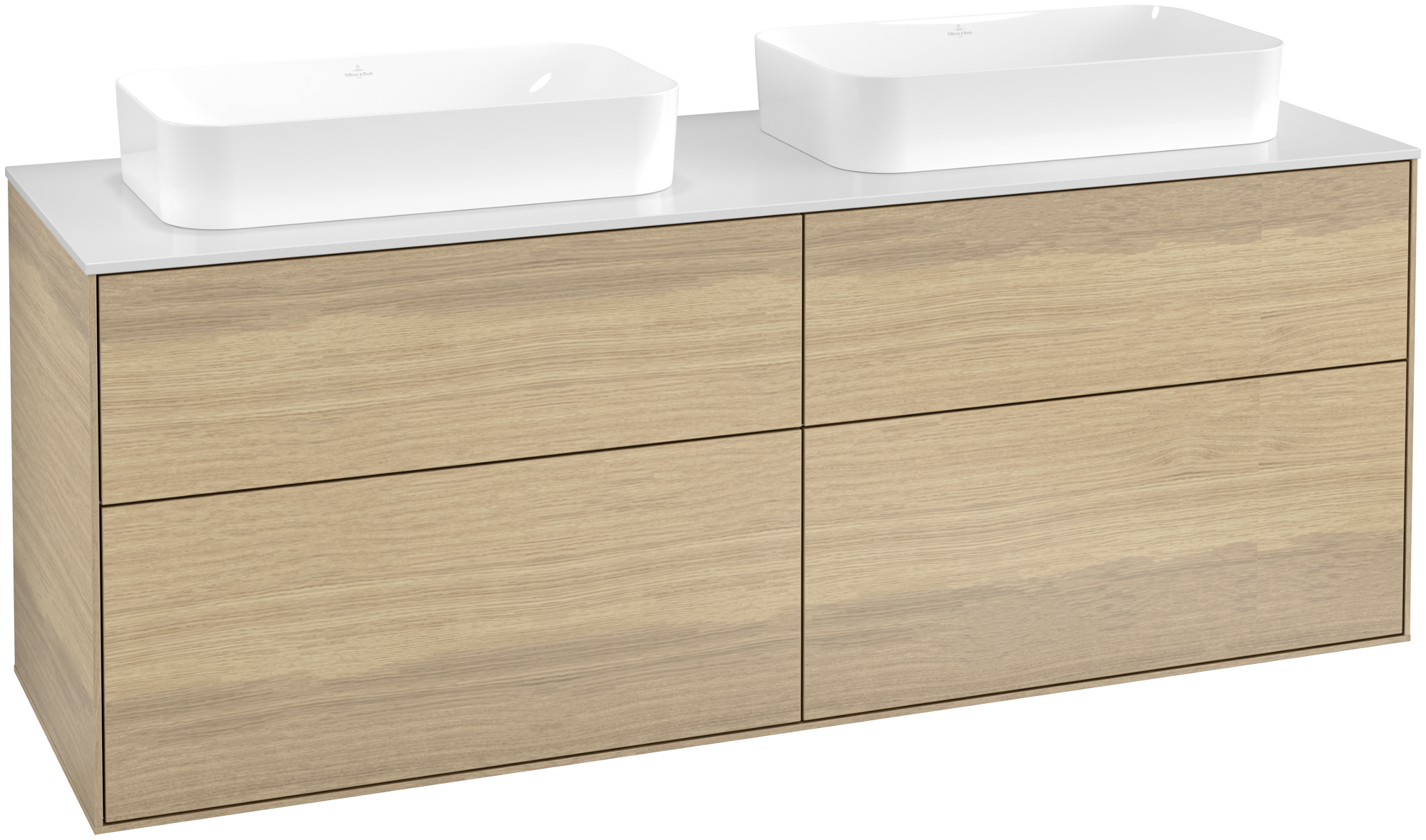 Villeroy & Boch Finion Vanity unit, 4 pull-out compartments, 1600x603x501mm, Body: Oak Veneer, Front: Oak Veneer, Cover plate: Glass White Matt