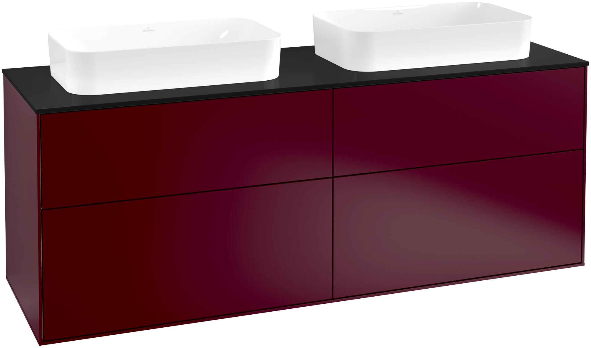 Villeroy & Boch Finion Mobile sottolavabo, 4 vani estraibili, 1600x603x501mm, Corpo: Peony Matt Lacquer, Fronte: Peony Matt Lacquer, Piastra di copertura: Glass Black Matt