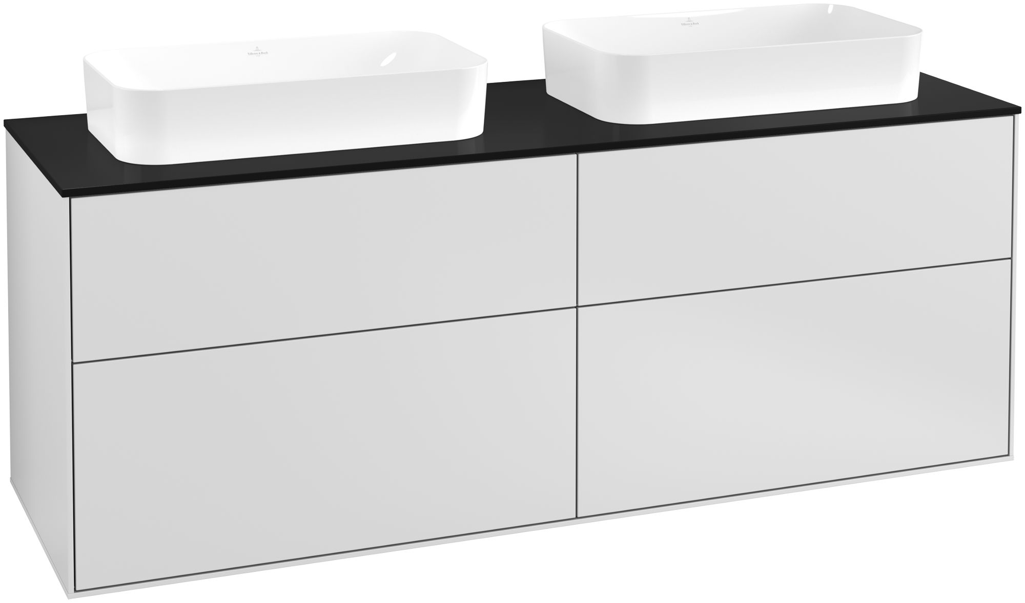 Villeroy & Boch Finion Mobile sottolavabo, 4 vani estraibili, 1600x603x501mm, Corpo: White Matt Lacquer, Fronte: White Matt Lacquer, Piastra di copertura: Glass Black Matt