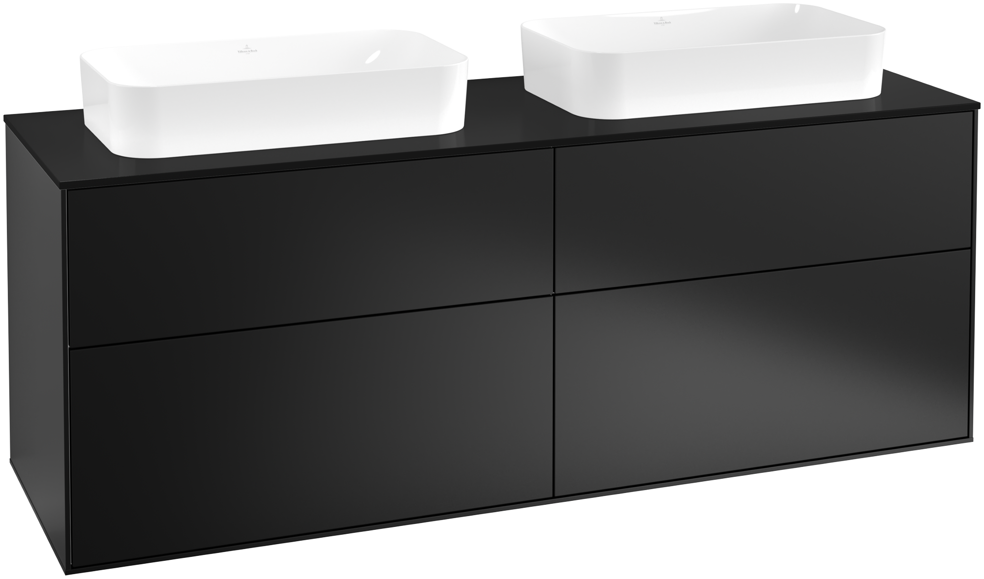 Villeroy & Boch Finion Meuble sous plan, 4 tiroirs sur rails, 1600x603x501mm, Caisson: Black Matt Lacquer, Façade: Black Matt Lacquer, Plaque de recouvrement: Glass Black Matt