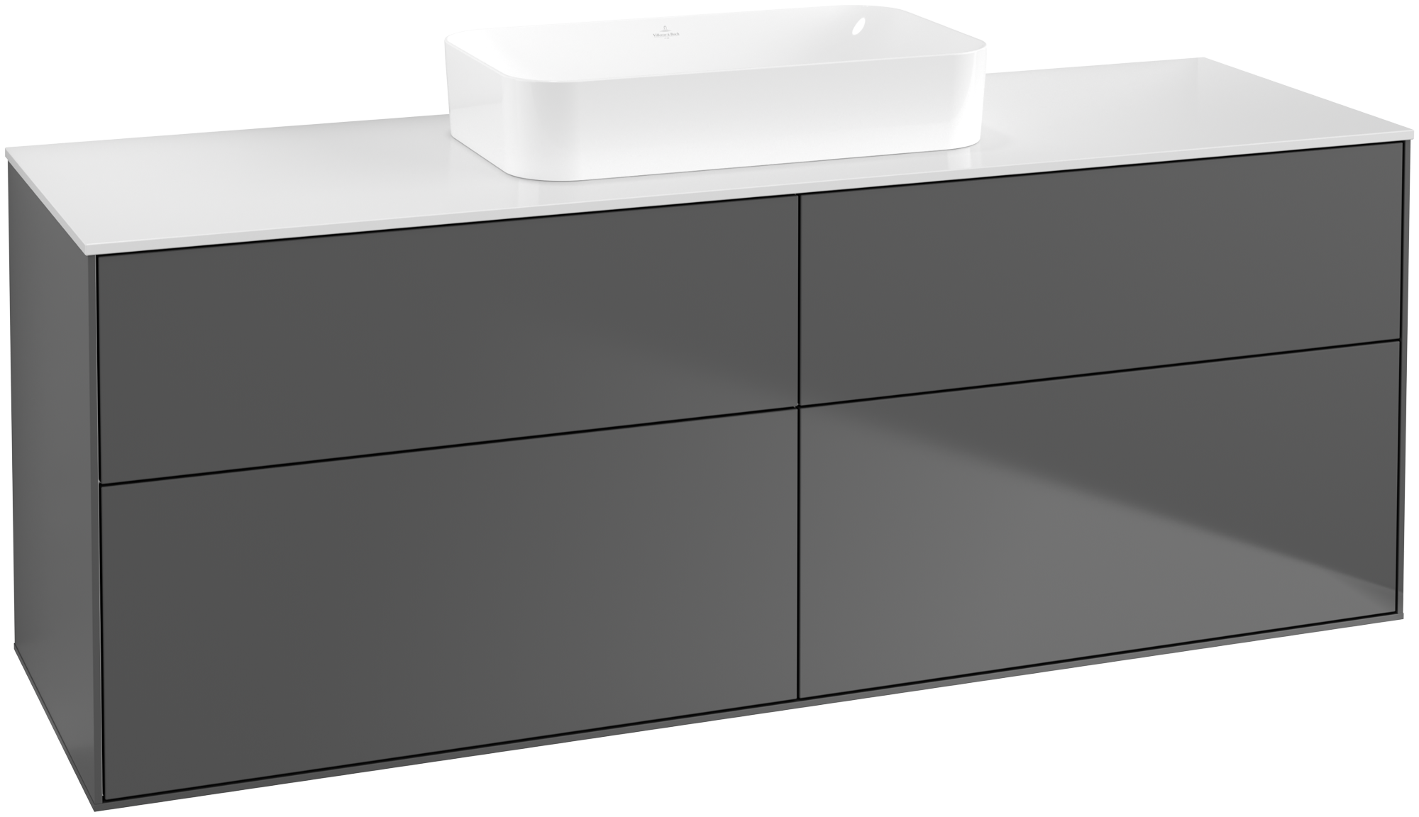 Villeroy & Boch Finion Mobile sottolavabo, 4 vani estraibili, 1600x603x501mm, Corpo: Anthracite Matt Lacquer, Fronte: Anthracite Matt Lacquer, Piastra di copertura: Glass White Matt