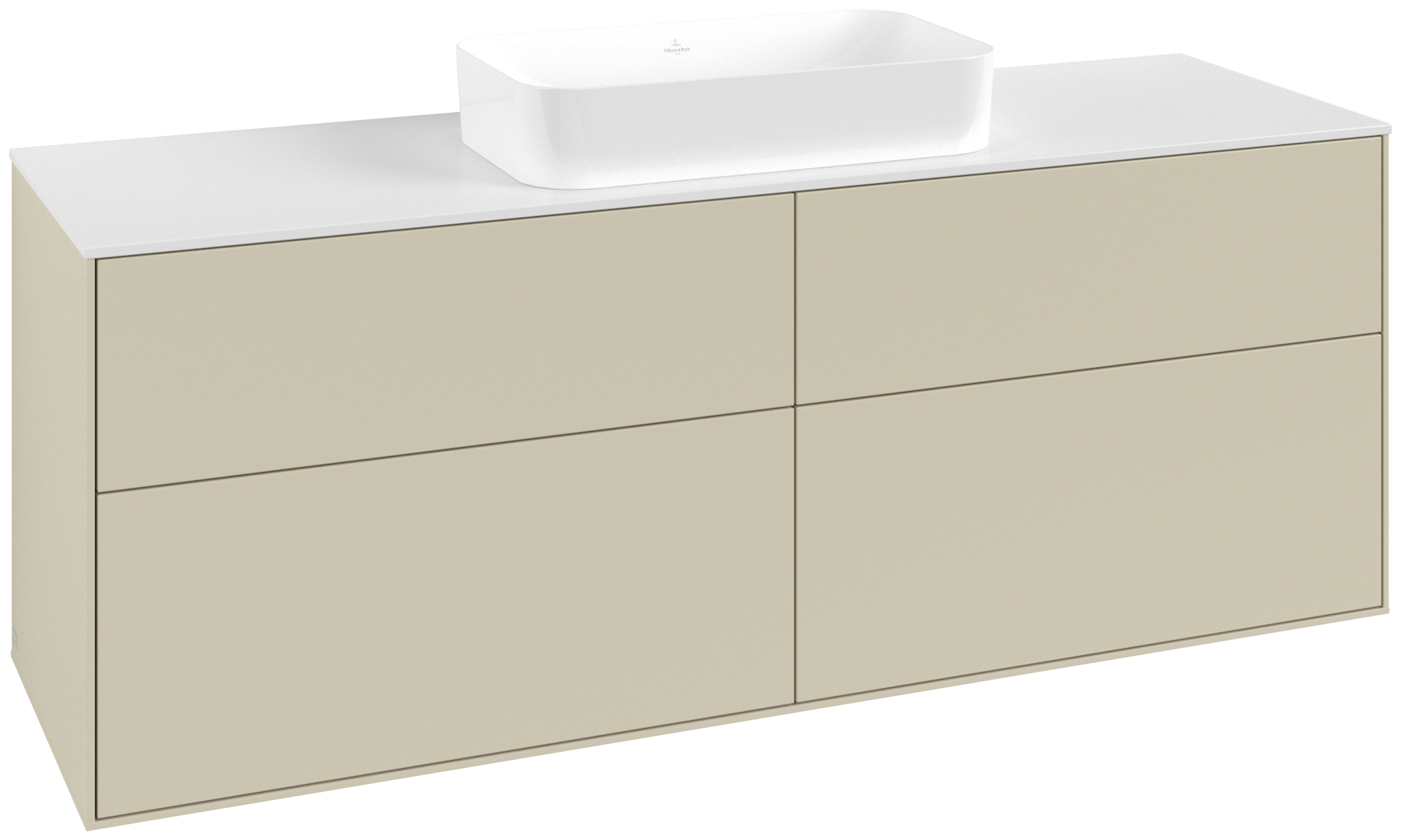 Villeroy & Boch Finion Waschbeckenunterschrank, 4 Auszüge, 1600x603x501mm, Korpus: Silk Grey Matt Lacquer, Front: Silk Grey Matt Lacquer, Abdeckplatte: Glass White Matt