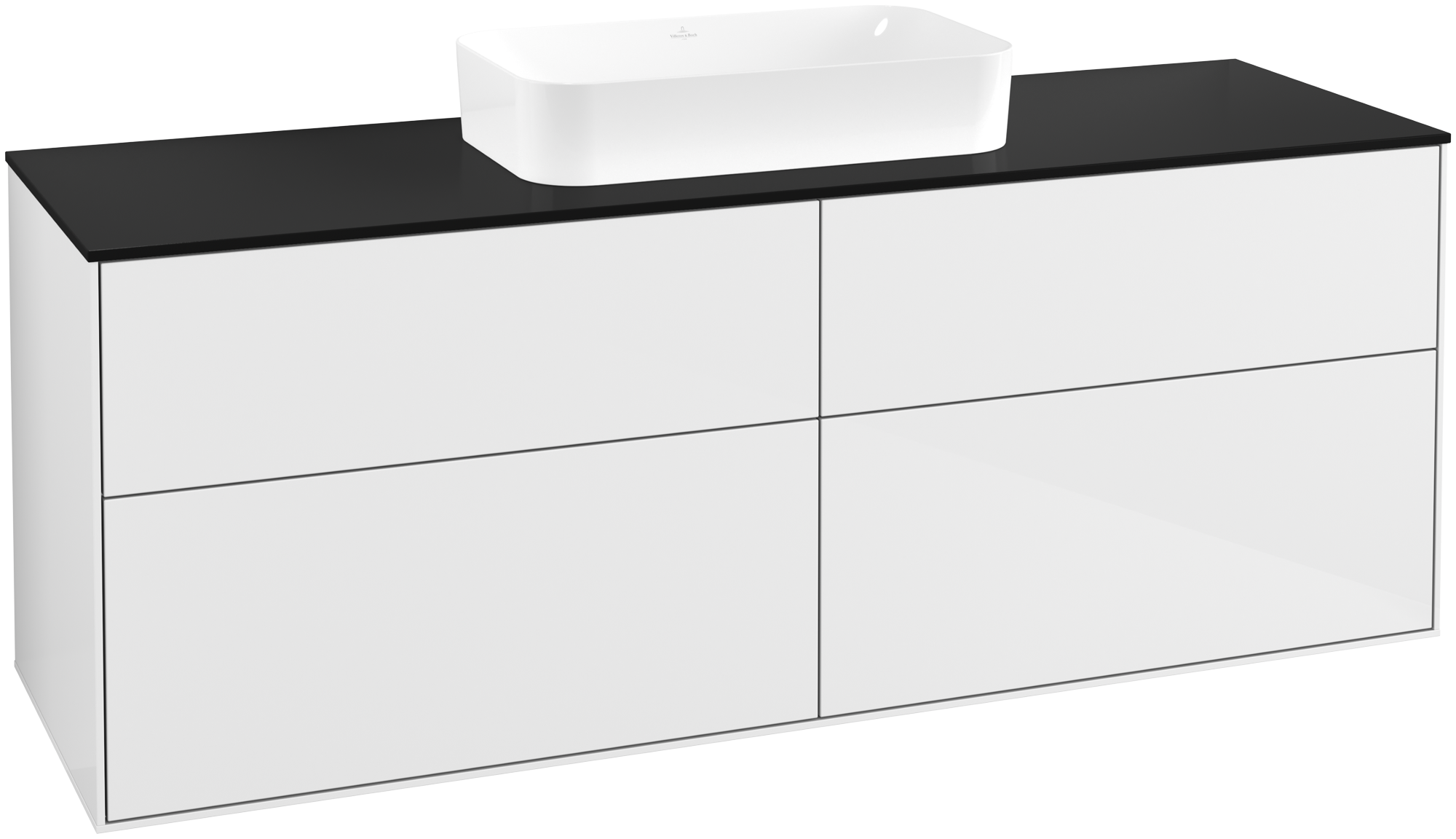 Villeroy & Boch Finion Mobile sottolavabo, 4 vani estraibili, 1600x603x501mm, Corpo: Glossy White Lacquer, Fronte: Glossy White Lacquer, Piastra di copertura: Glass Black Matt