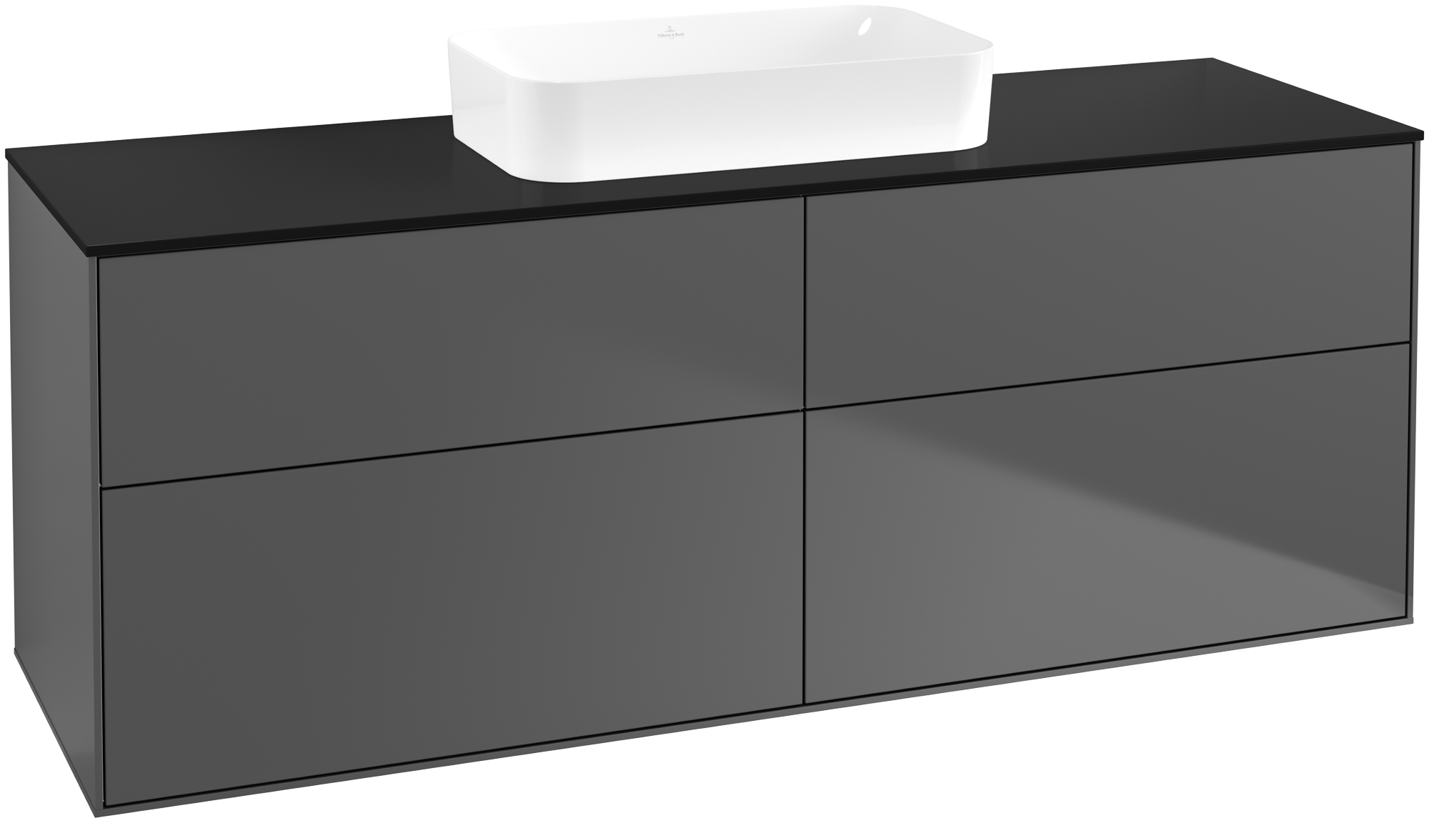 Villeroy & Boch Finion Mobile sottolavabo, 4 vani estraibili, 1600x603x501mm, Corpo: Anthracite Matt Lacquer, Fronte: Anthracite Matt Lacquer, Piastra di copertura: Glass Black Matt