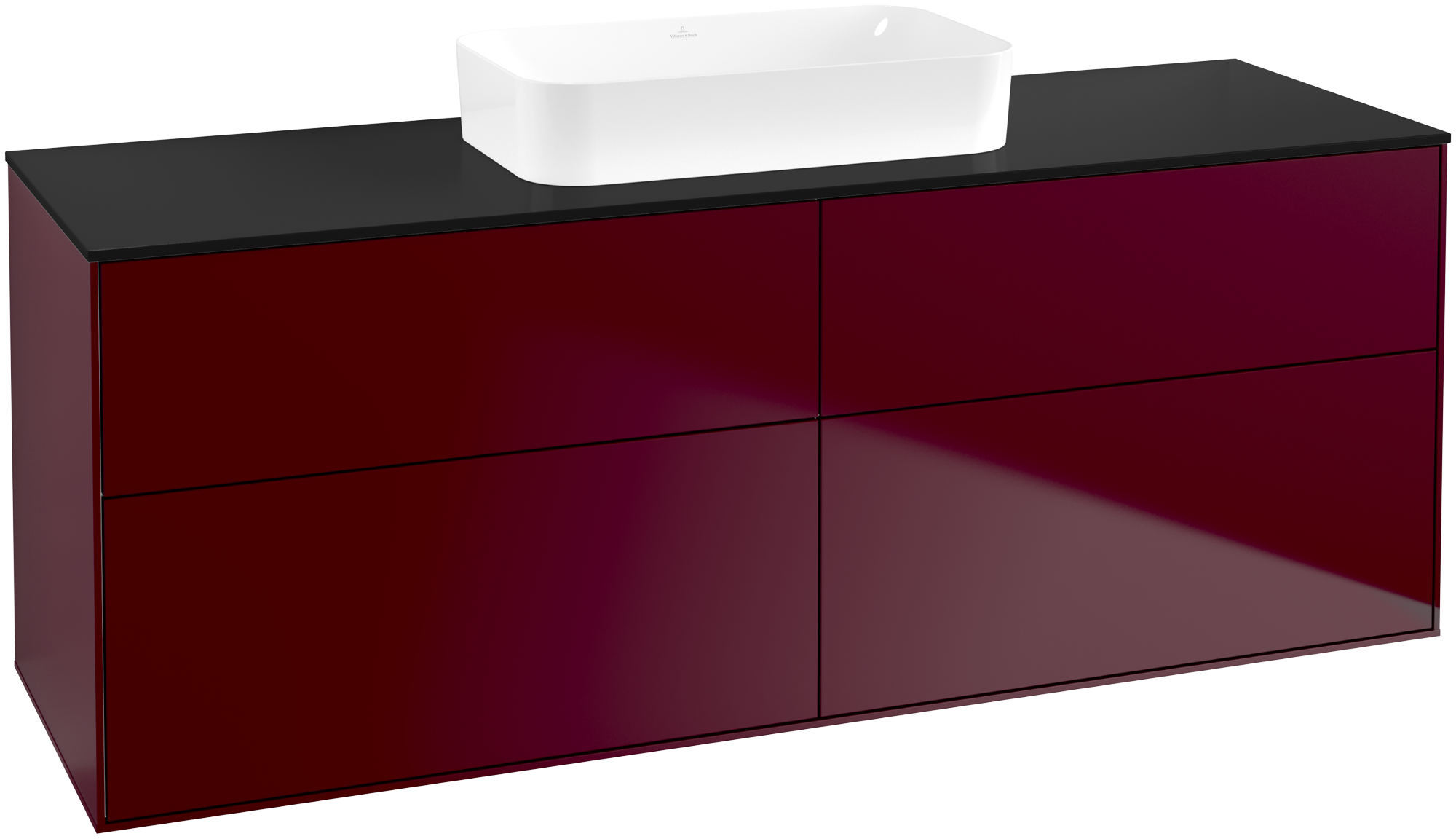 Villeroy & Boch Finion Mobile sottolavabo, 4 vani estraibili, 1600x603x501mm, Corpo: Peony Matt Lacquer, Fronte: Peony Matt Lacquer, Piastra di copertura: Glass Black Matt