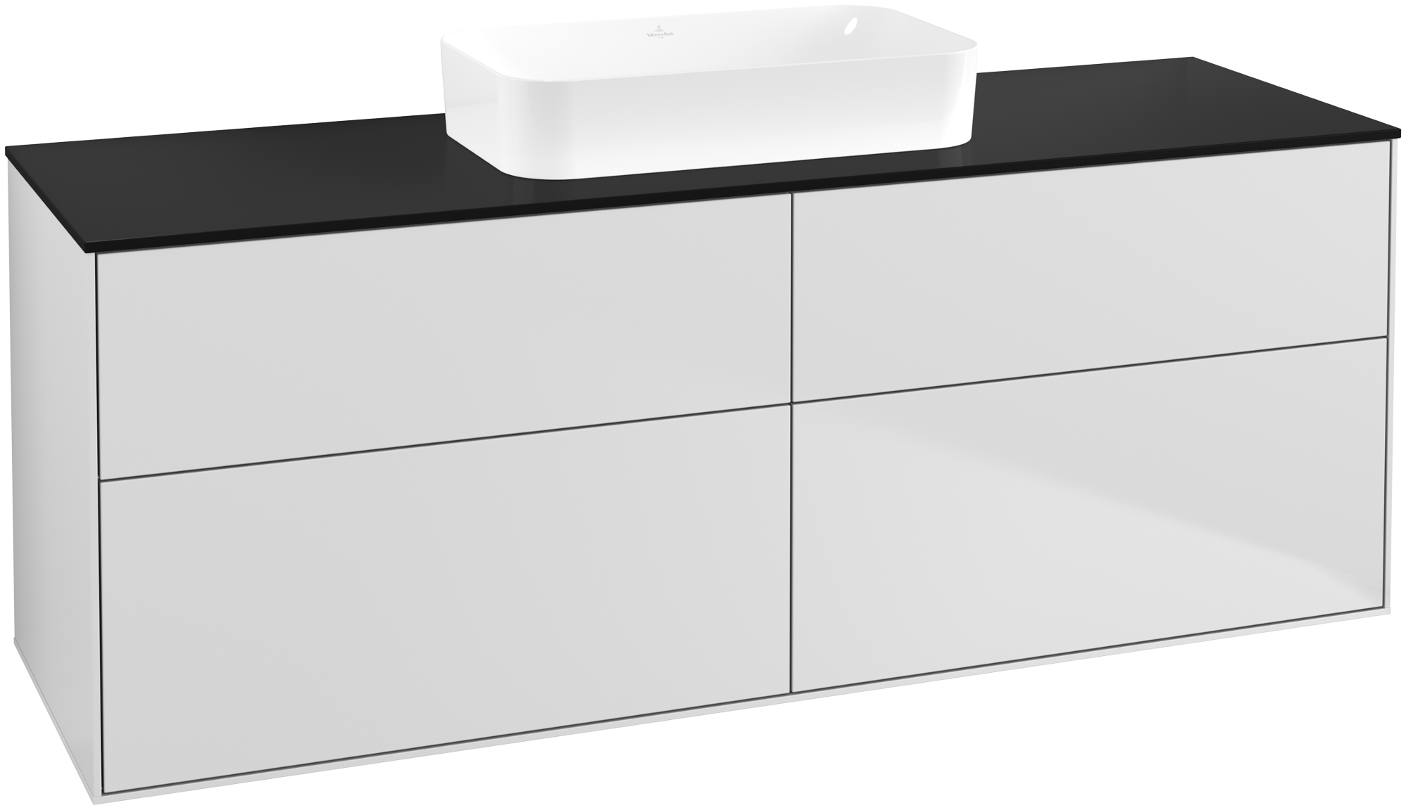 Villeroy & Boch Finion Mobile sottolavabo, 4 vani estraibili, 1600x603x501mm, Corpo: White Matt Lacquer, Fronte: White Matt Lacquer, Piastra di copertura: Glass Black Matt